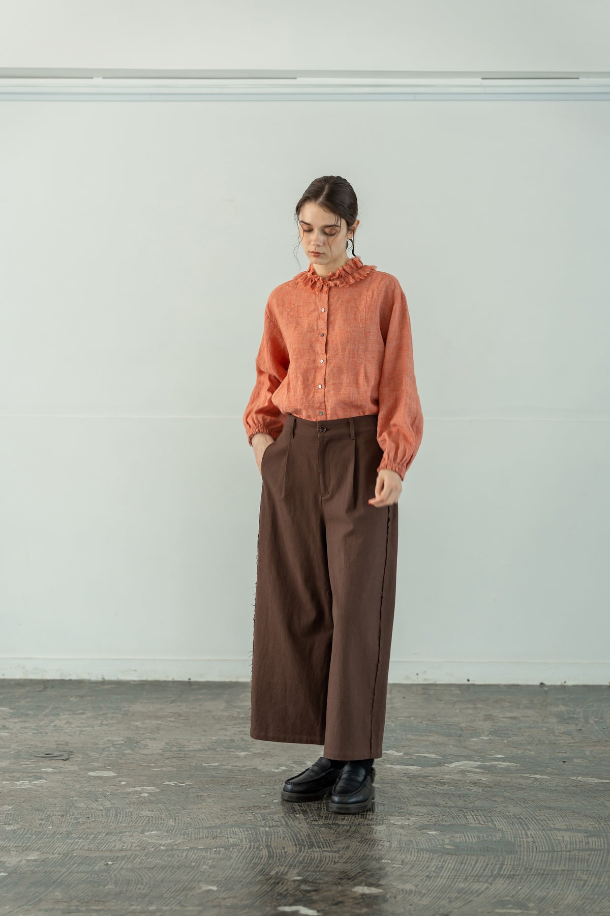 YARRA　綿ツイルカットオフワイドパンツ　YR-1655-252