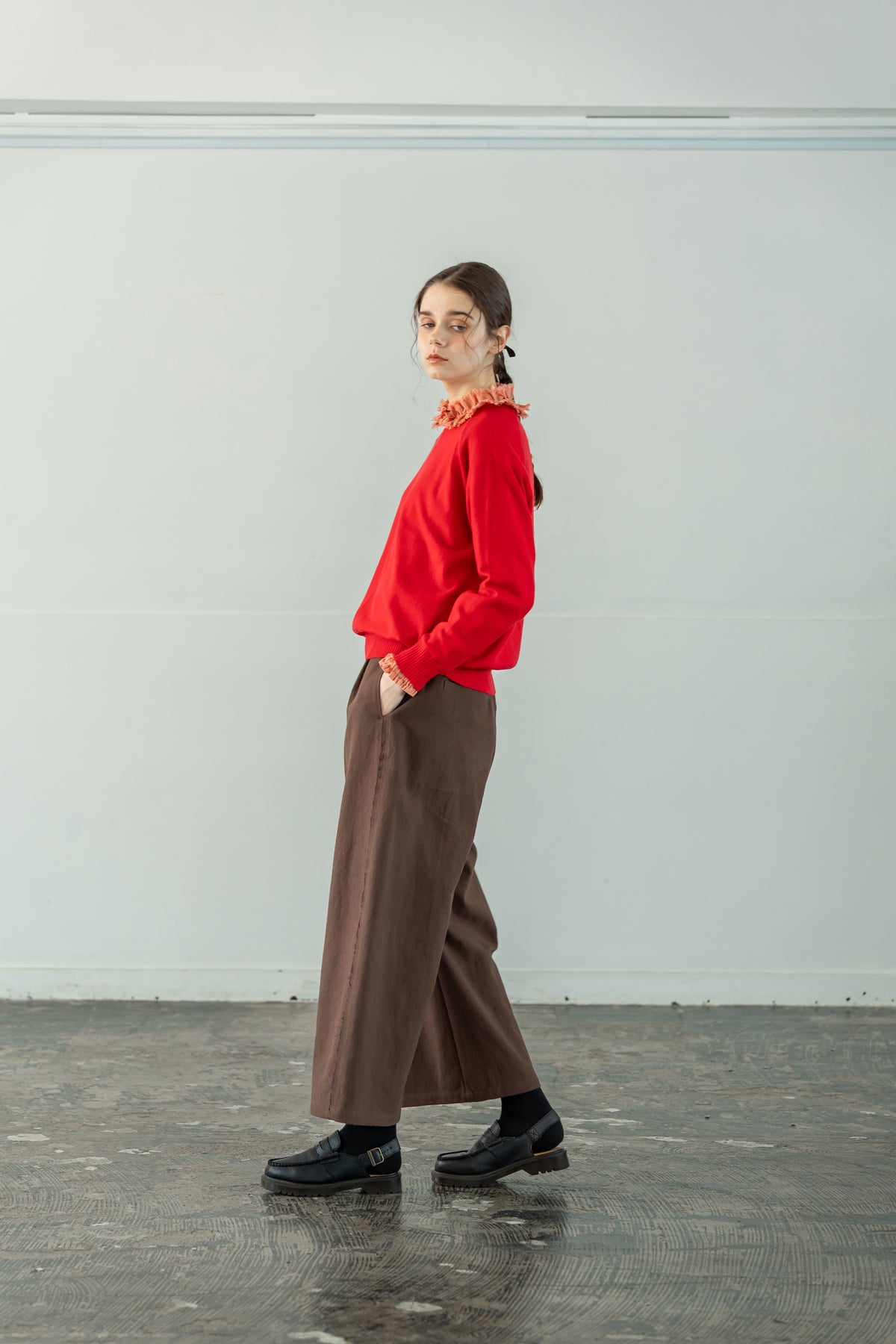 YARRA　綿ツイルカットオフワイドパンツ　YR-1655-252
