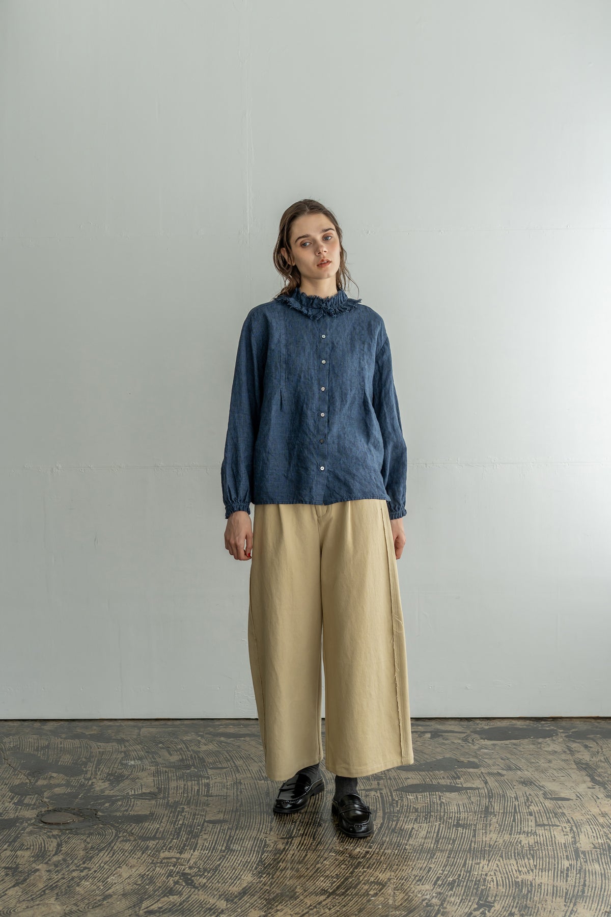 YARRA　綿ツイルカットオフワイドパンツ　YR-1655-252