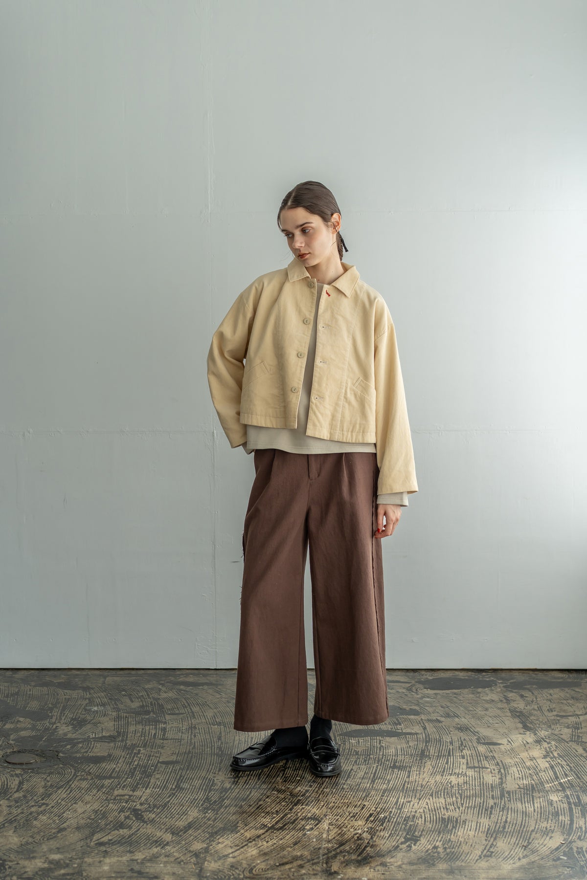 YARRA　綿ツイルカットオフワイドパンツ　YR-1655-252