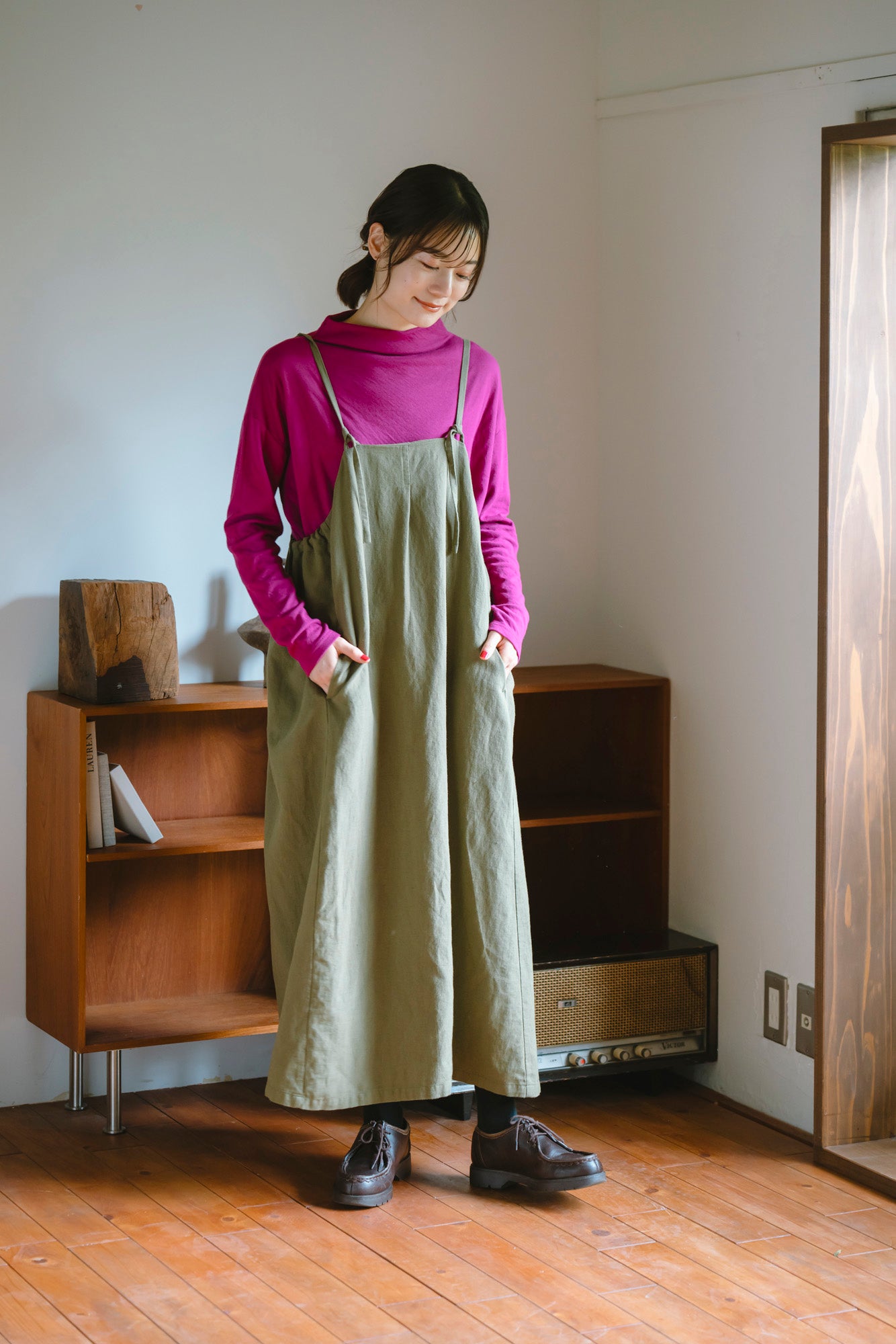 YARRA 綿麻ドロストデザインジャンパースカート YR-1554-258