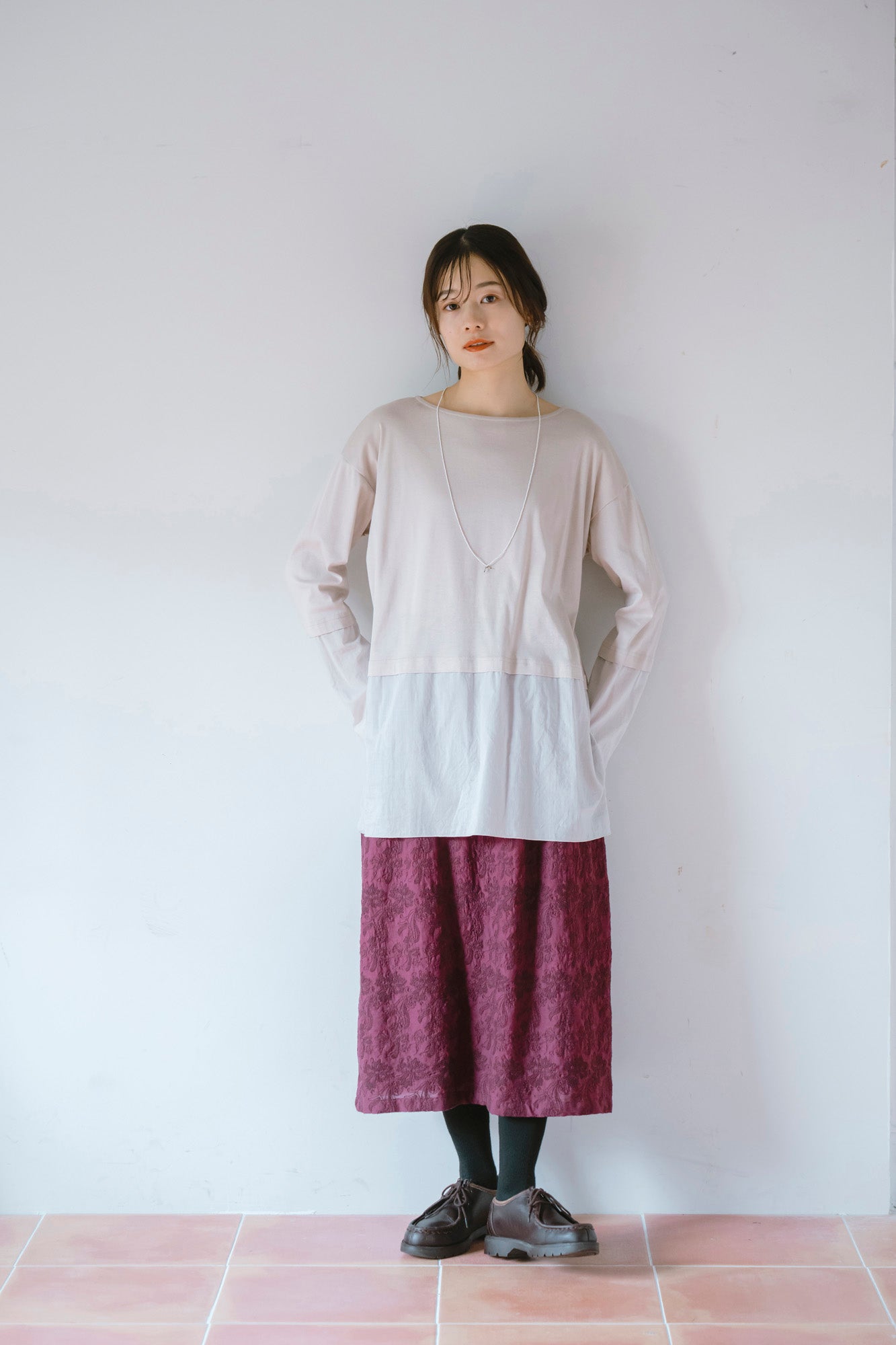 YARRA　布帛コンビレイヤードカットソー　YR-1551-256