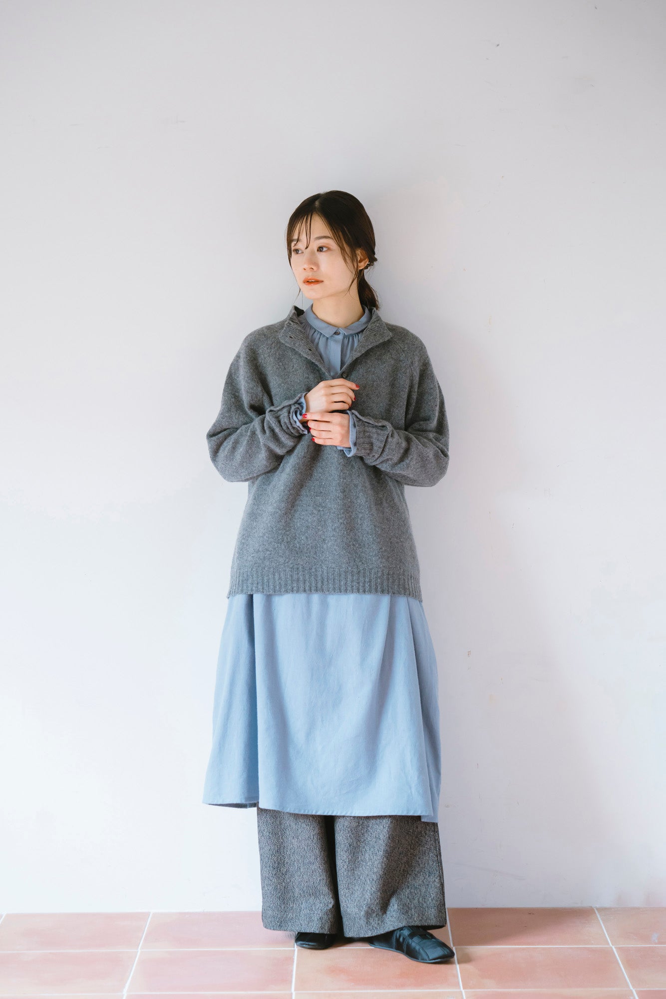 YARRA　オリジナルツイルちび衿ギャザーワンピース　YR-1554-249