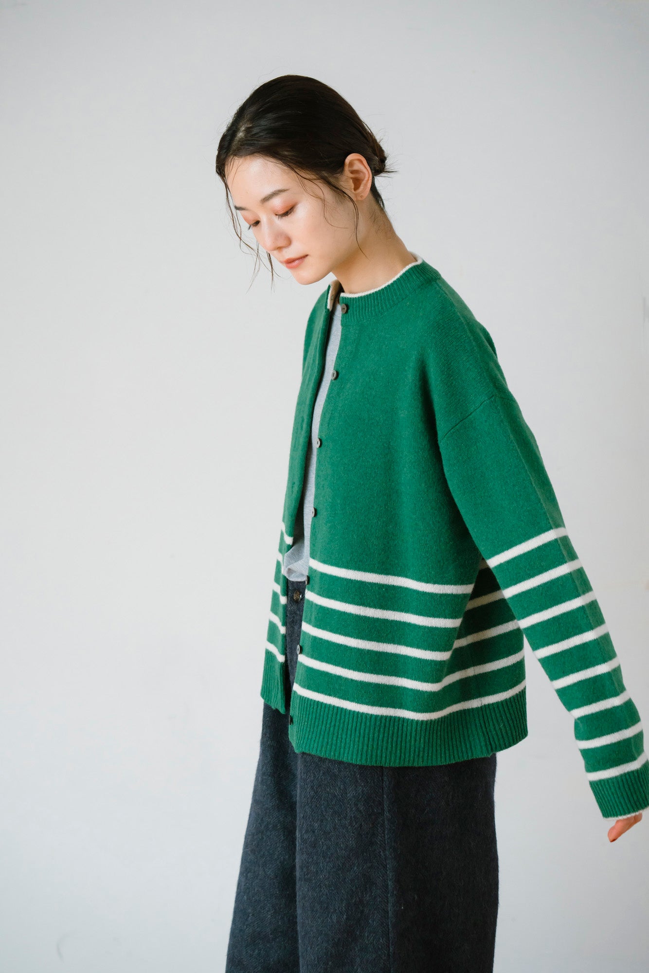 YARRA　ラムウール配色ニットカーディガン　YR-1552-273