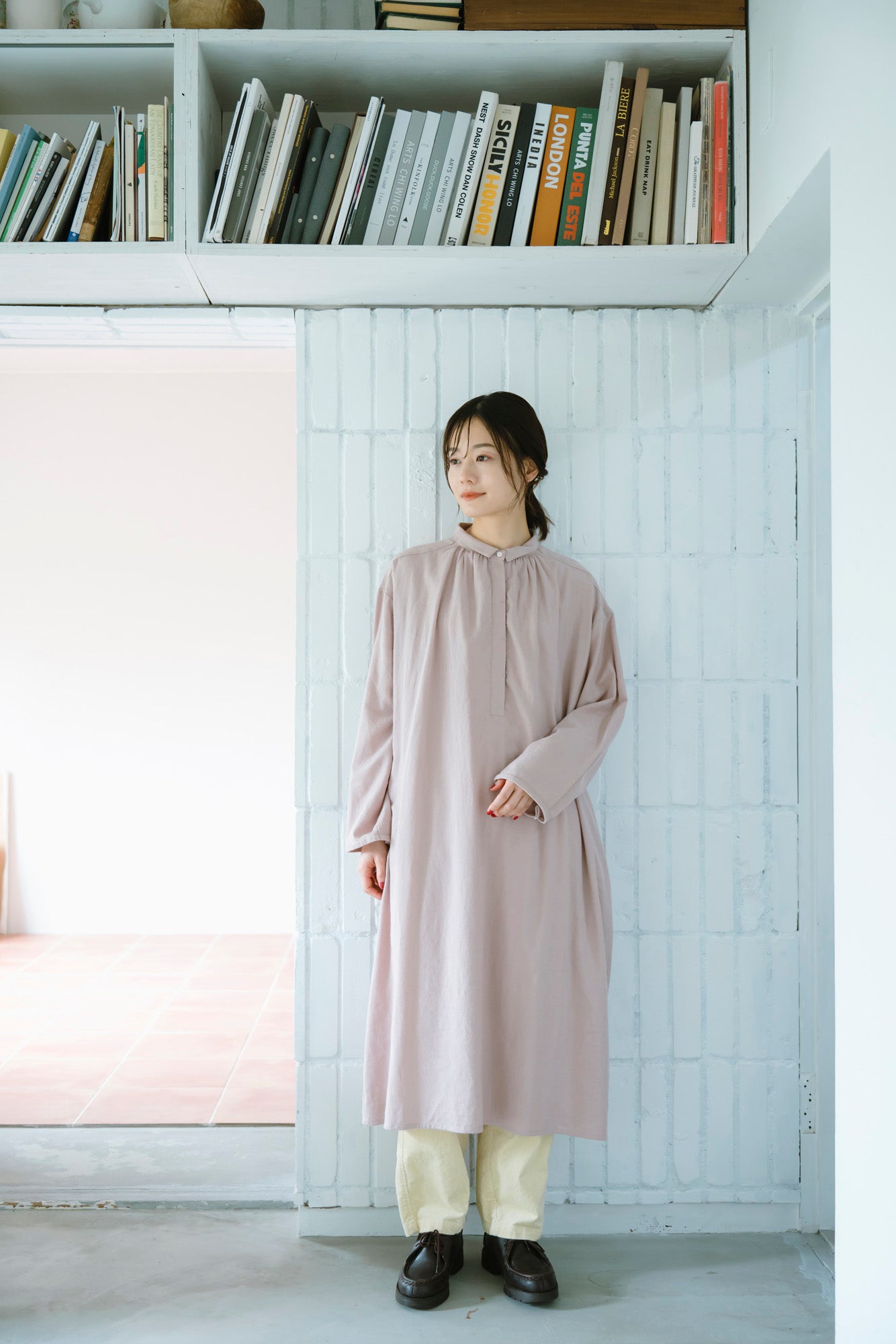 ちび襟後ろリボンギャザーワンピース長袖 PROPORTION BODY DRESSING ワンピース リボン付きギャザー