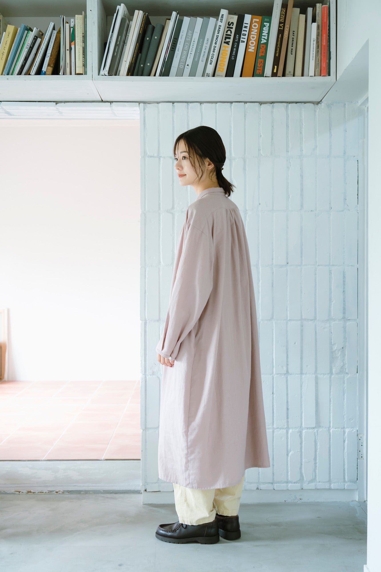 YARRA　オリジナルツイルちび衿ギャザーワンピース　YR-1554-249