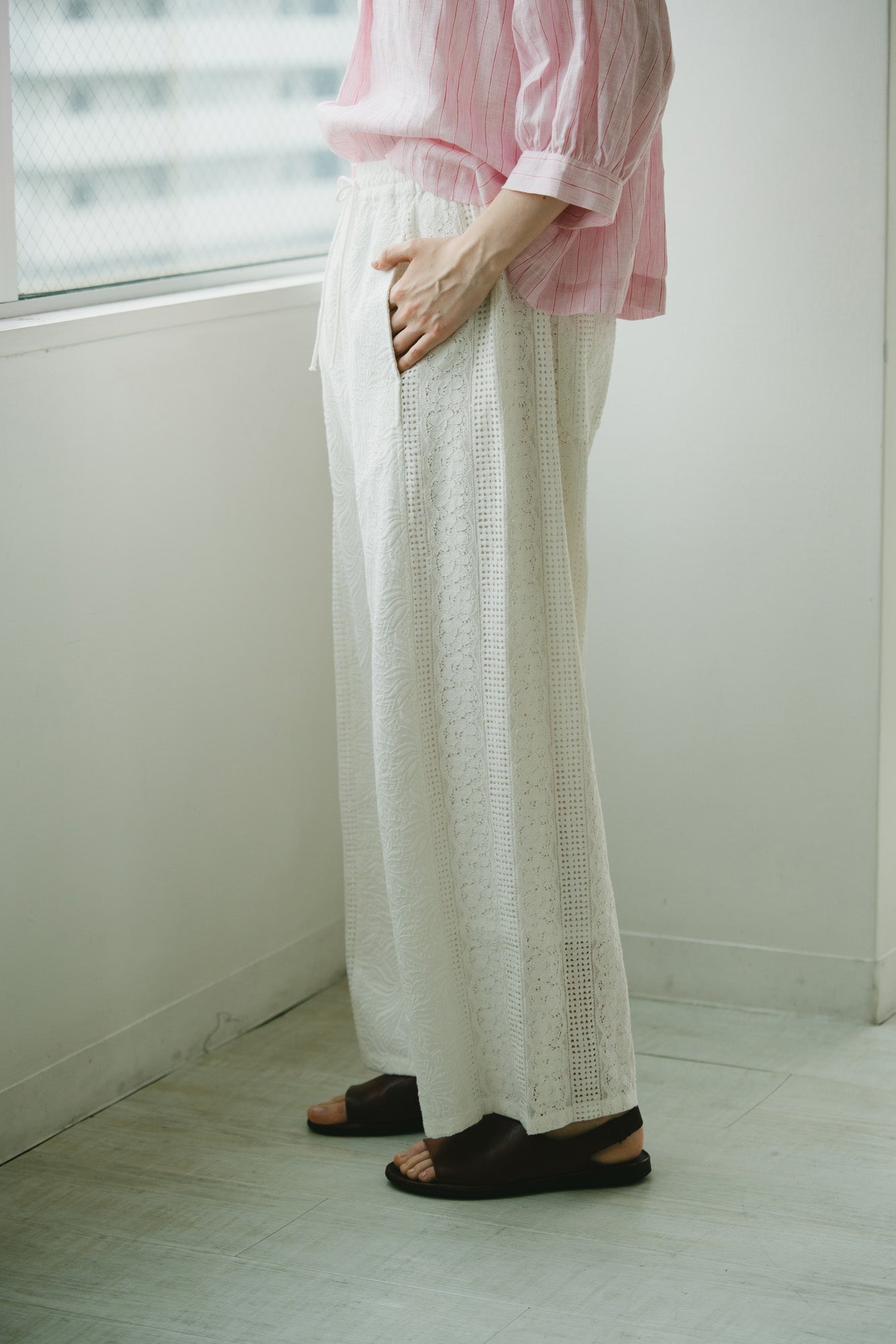YARRA　INDIA刺繍切替ワイドパンツ　YR-1625-268
