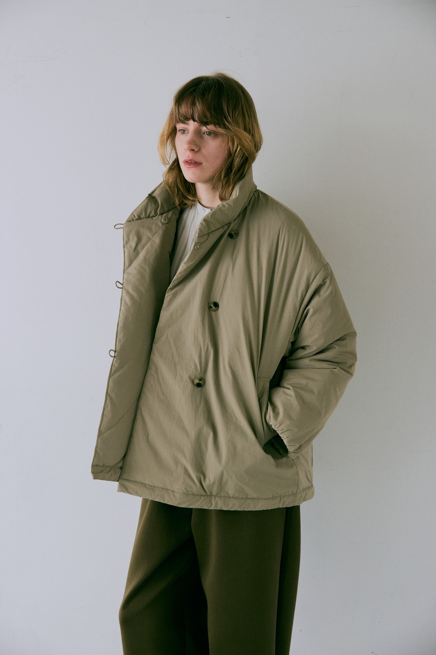 YARRA ヤラ ウール混合 ボタン付きチェスターコート ピンク YARRA