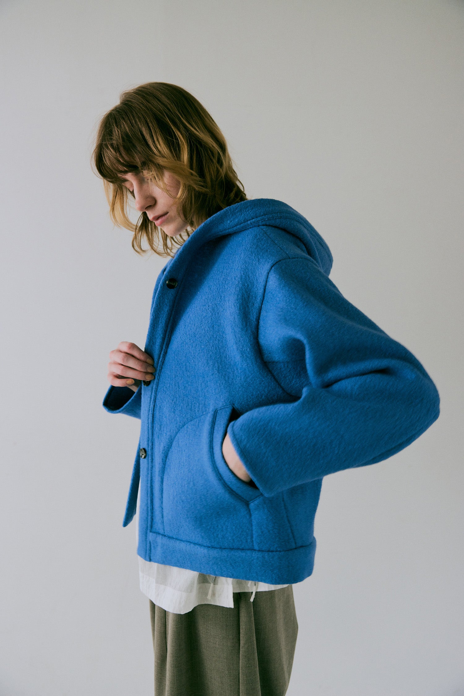 doux bleu　ウール フーテッドジャケット　DB-2547-035