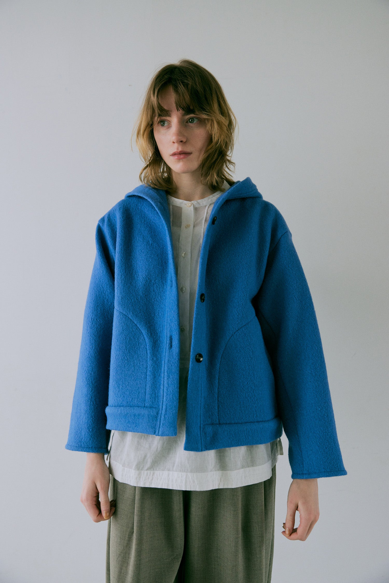 doux bleu　ウール フーテッドジャケット　DB-2547-035