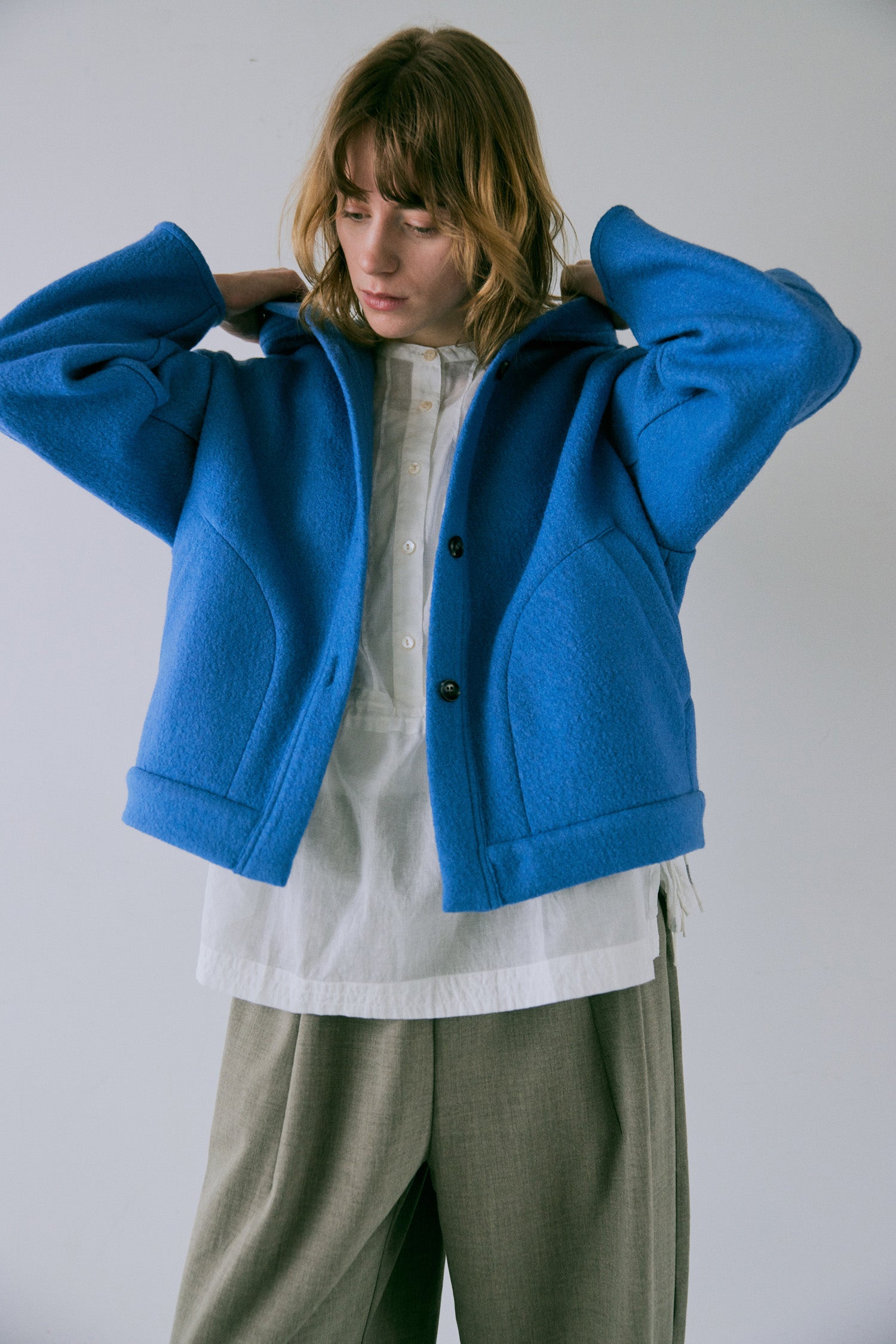 doux bleu　ウール フーテッドジャケット　DB-2547-035