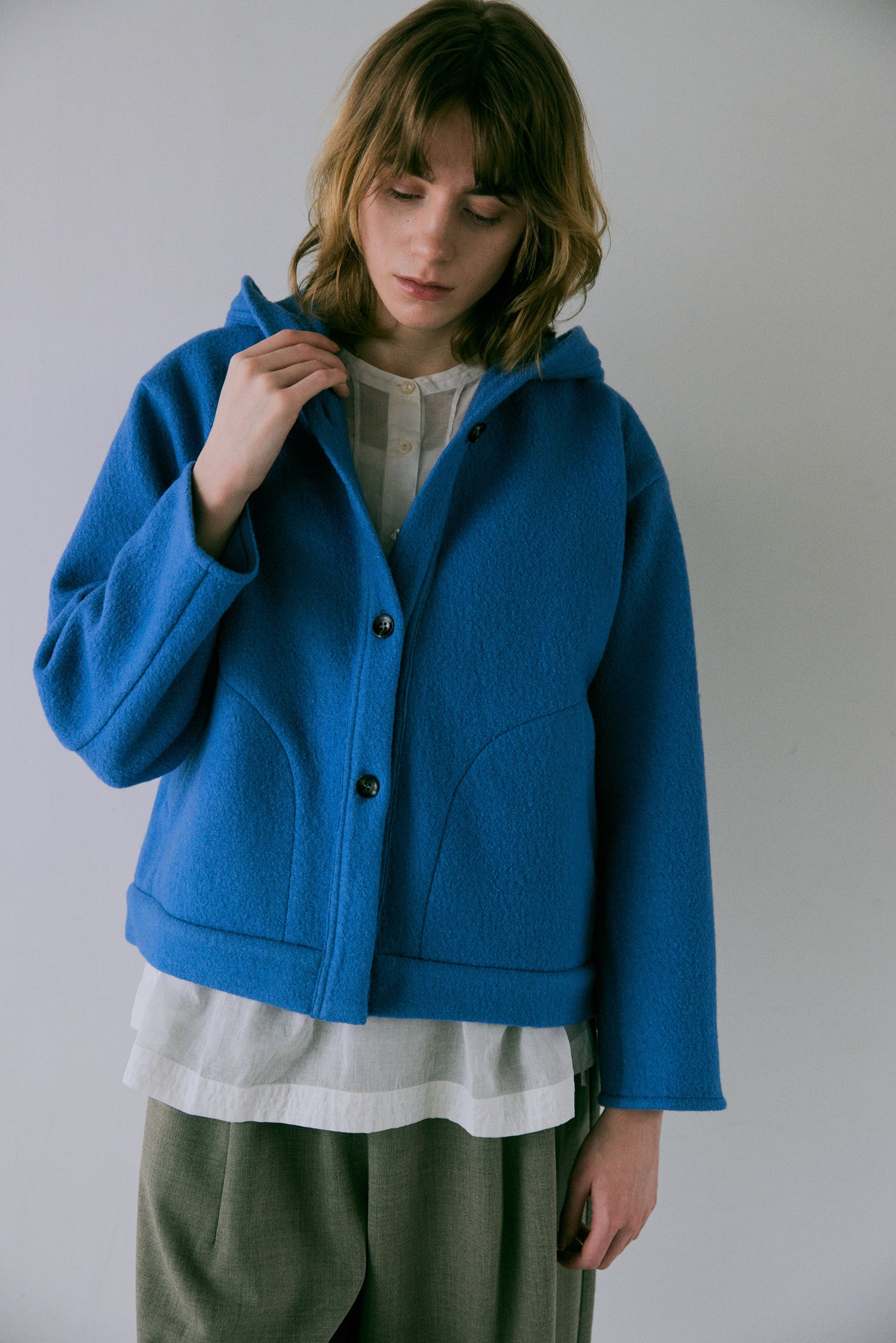 doux bleu　ウール フーテッドジャケット　DB-2547-035