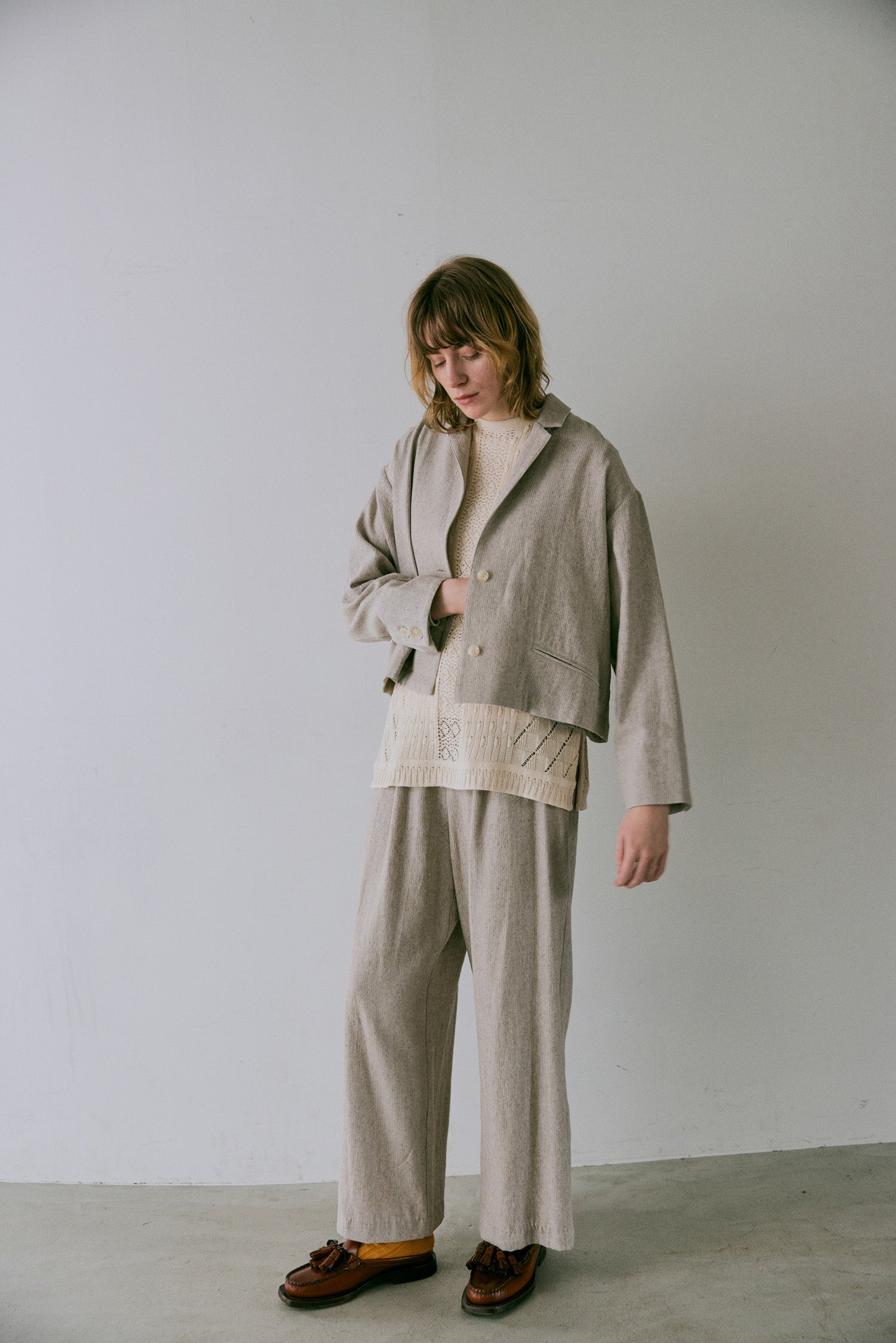 doux bleu リネンレーヨン ストライプジャケット DB-2547-016