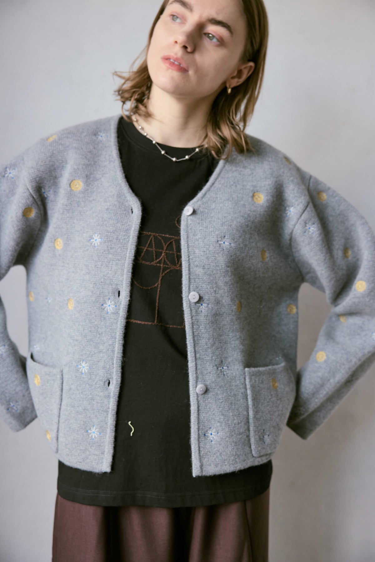 doux bleu　エンブロイダリー ニットジャケット　DB-2647-038