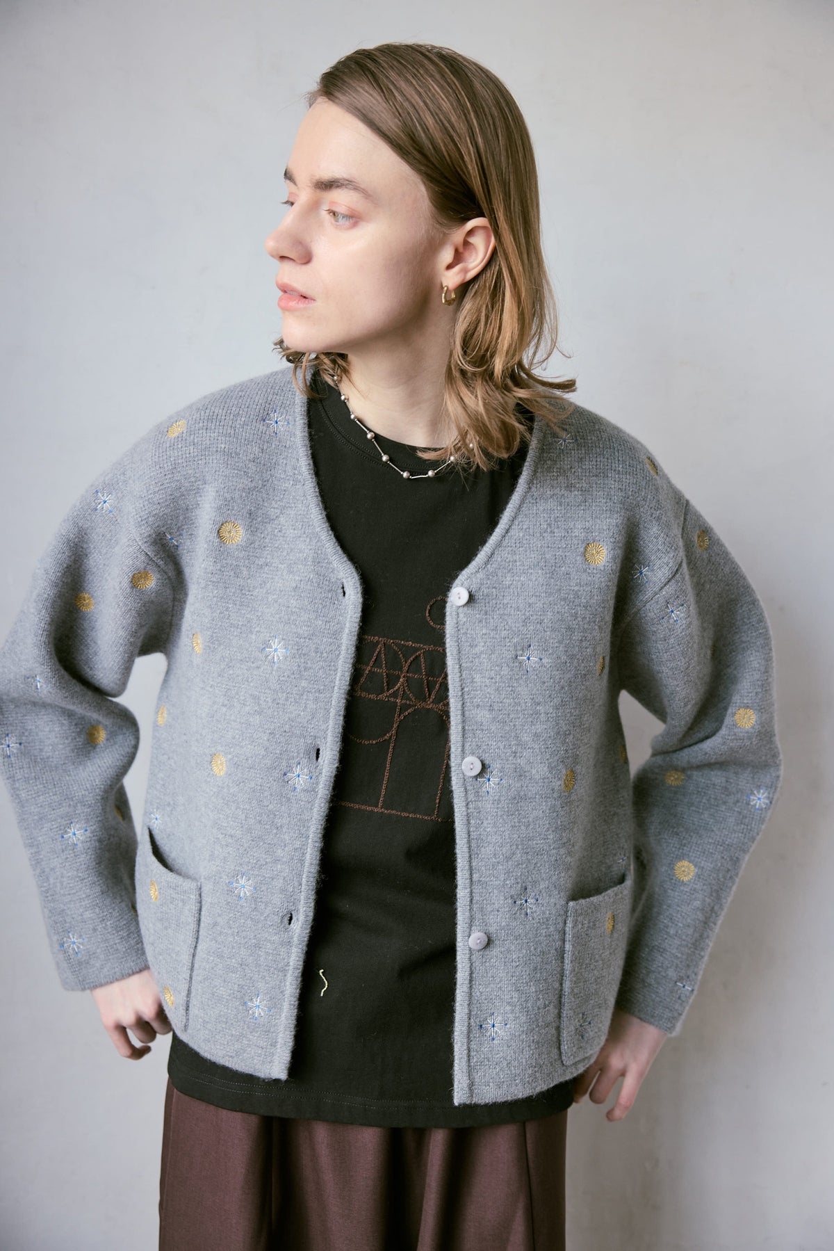 doux bleu　エンブロイダリー ニットジャケット　DB-2647-038