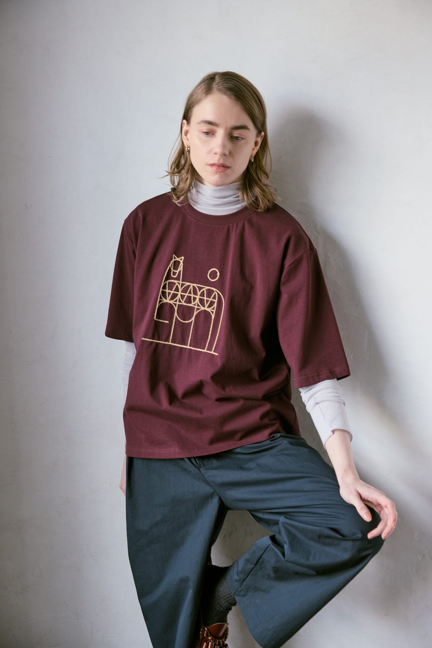 doux bleu　horse刺繍Tシャツ　DB-2641-001