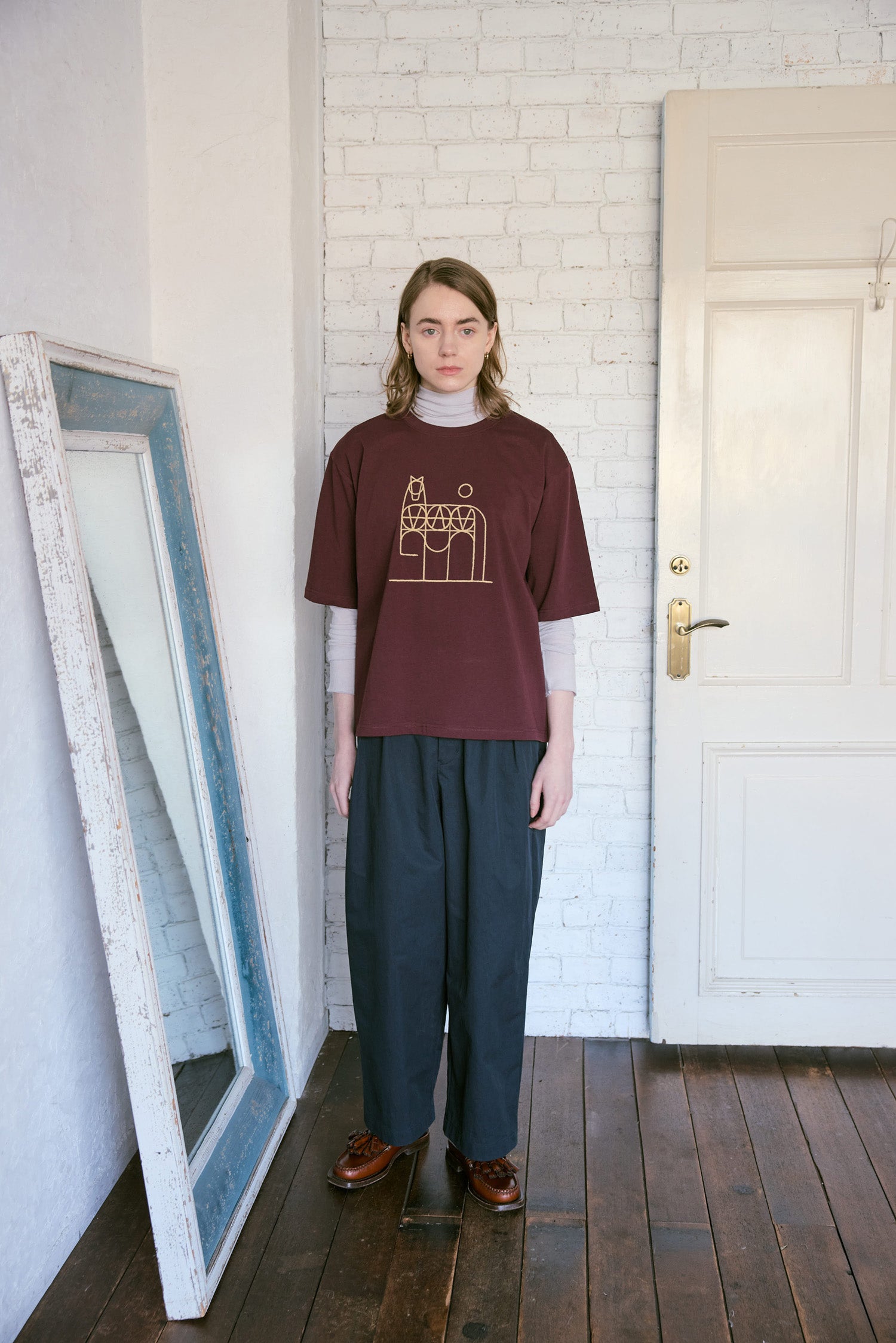 doux bleu　horse刺繍Tシャツ　DB-2641-001