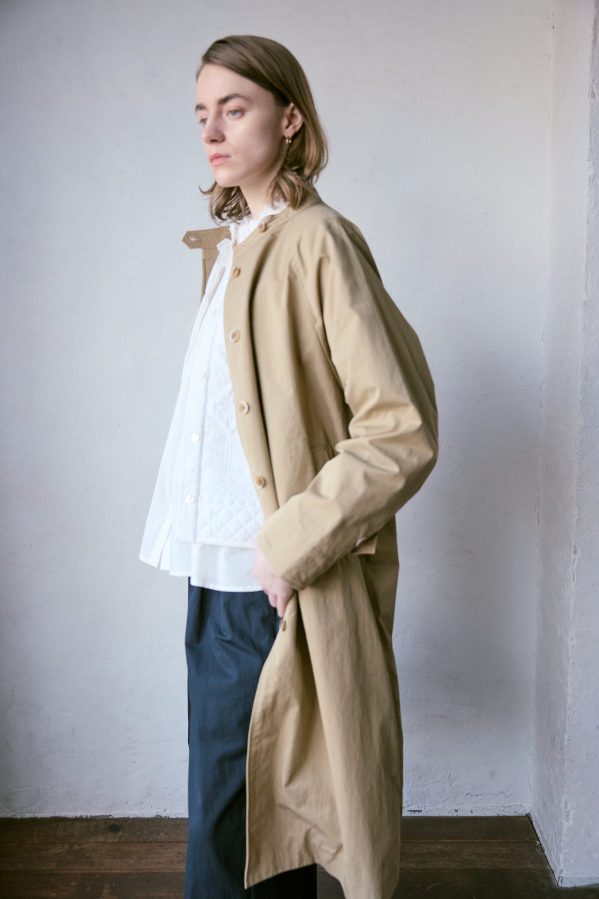 doux bleu　C/Nナイロン スタンドカラーコート　DB-2647-032