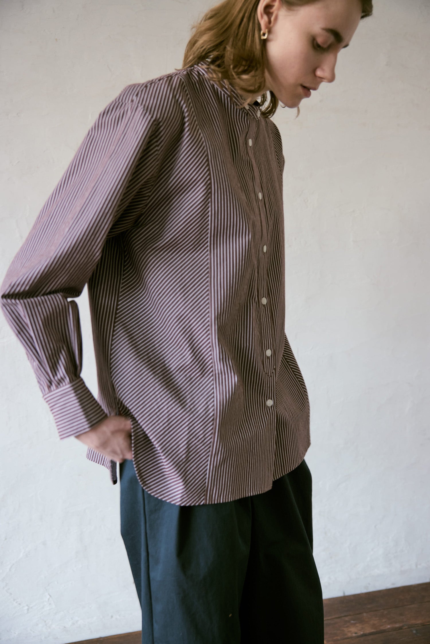 doux bleu ストライプ バンドカラーシャツ DB-2643-021