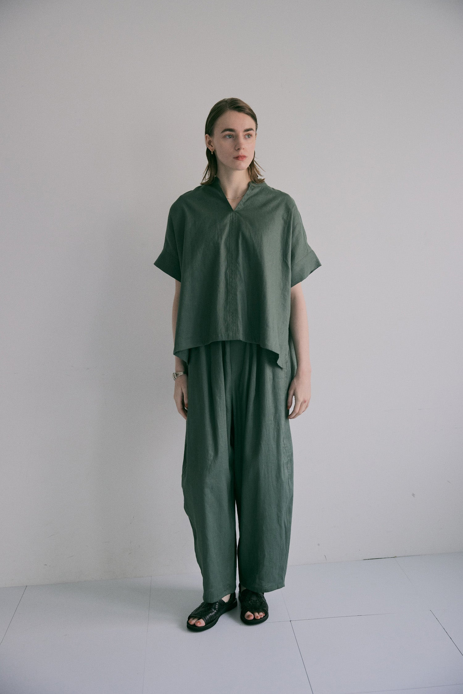 doux bleu　コットンリネン スキッパーシャツ　DB-2623-081