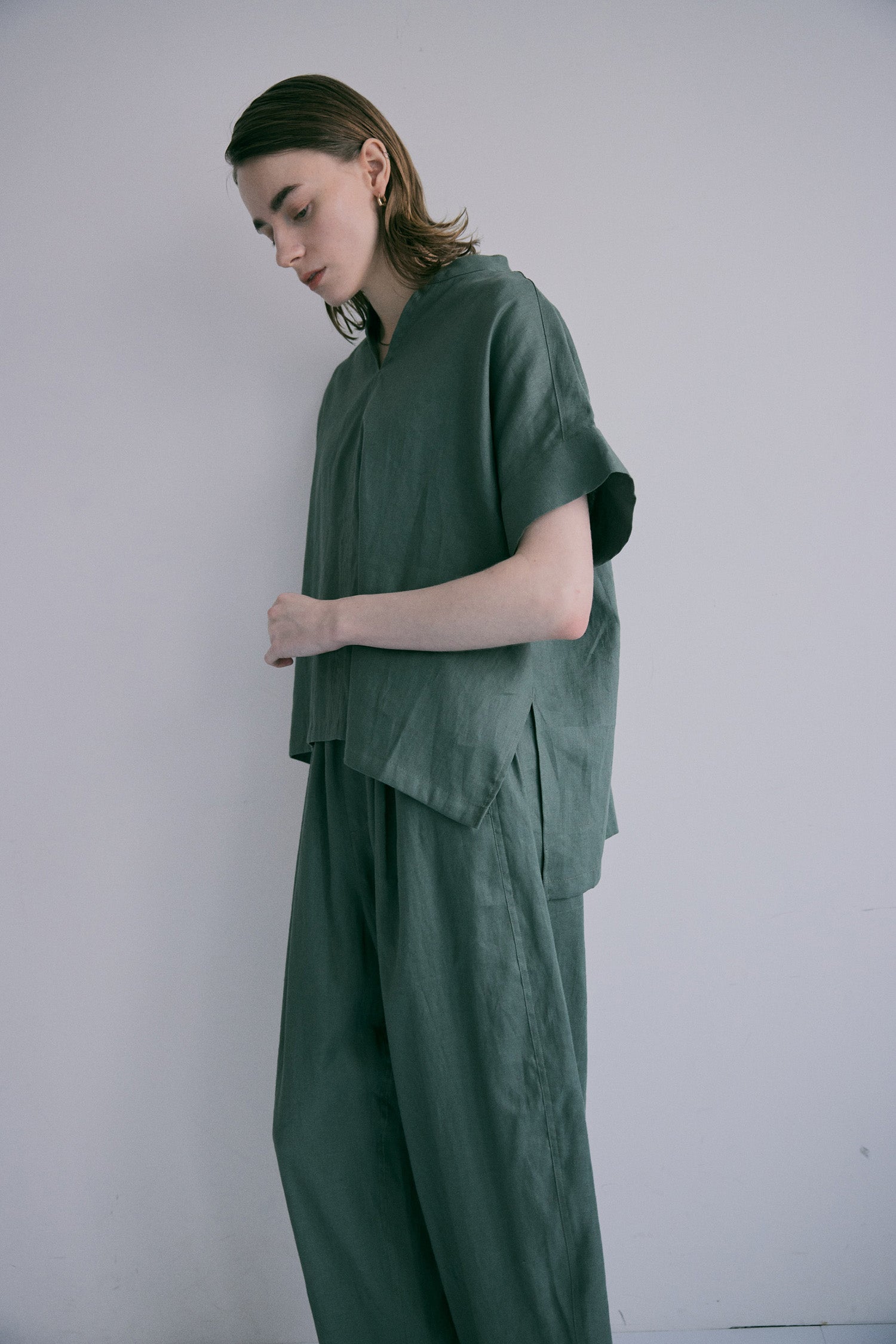 doux bleu　コットンリネン スキッパーシャツ　DB-2623-081