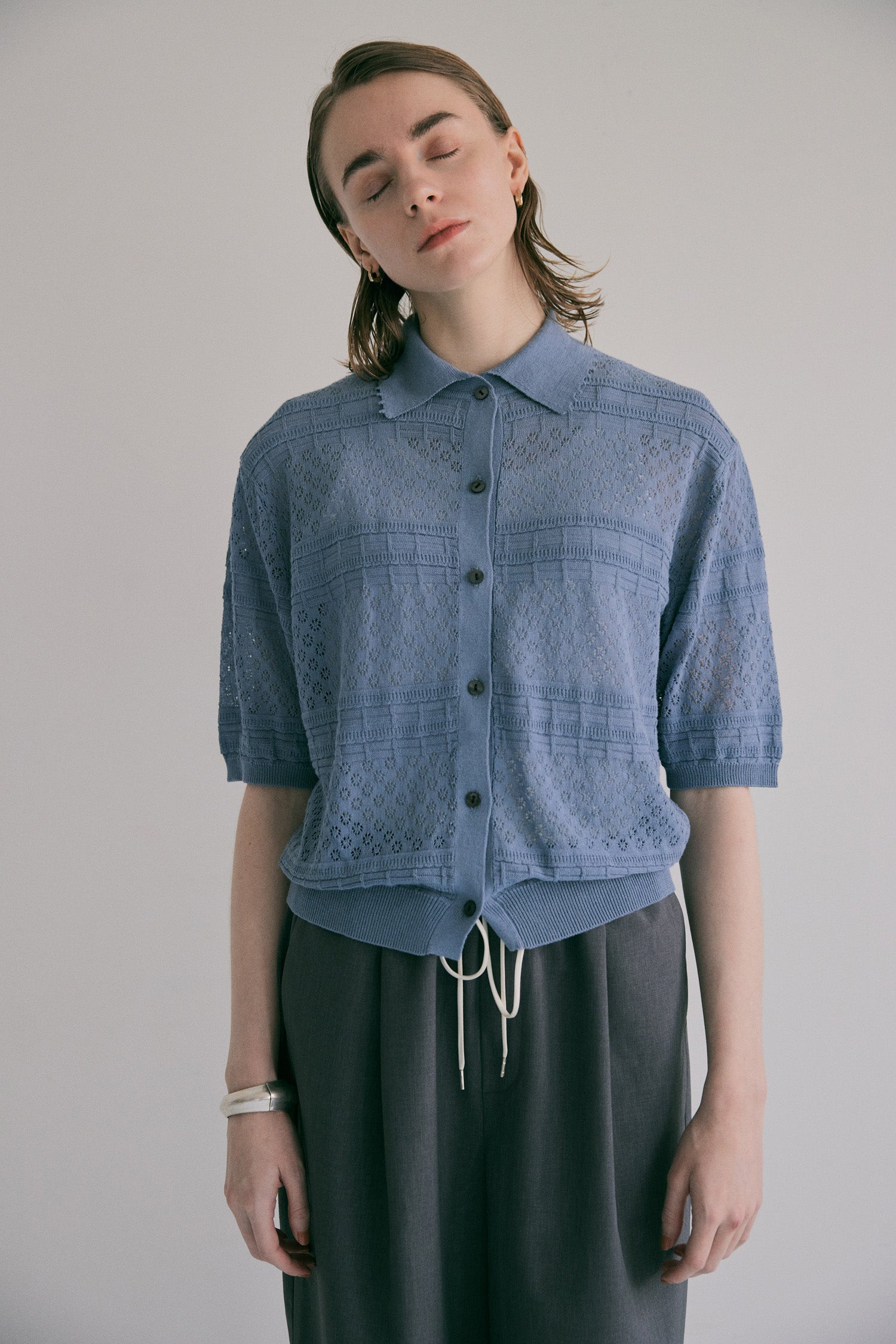 doux bleu オープンワーク 半袖ニットシャツ DB-2622-045