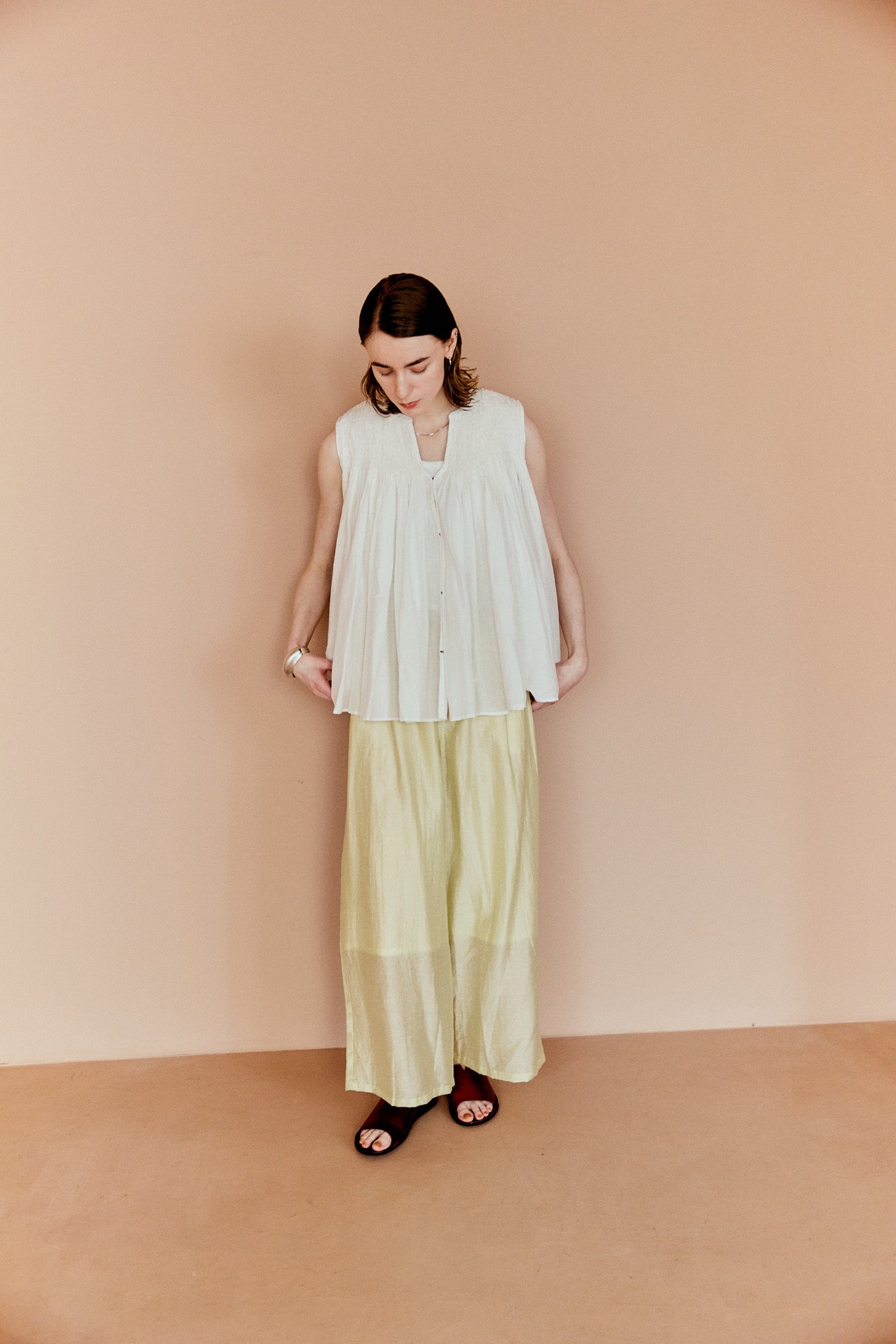 doux bleu　コットンシルク ハンドギャザージレ　DB-2618-041