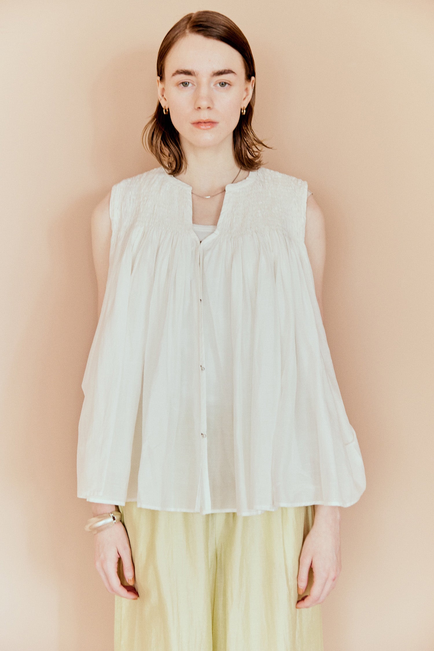 doux bleu　コットンシルク ハンドギャザージレ　DB-2618-041