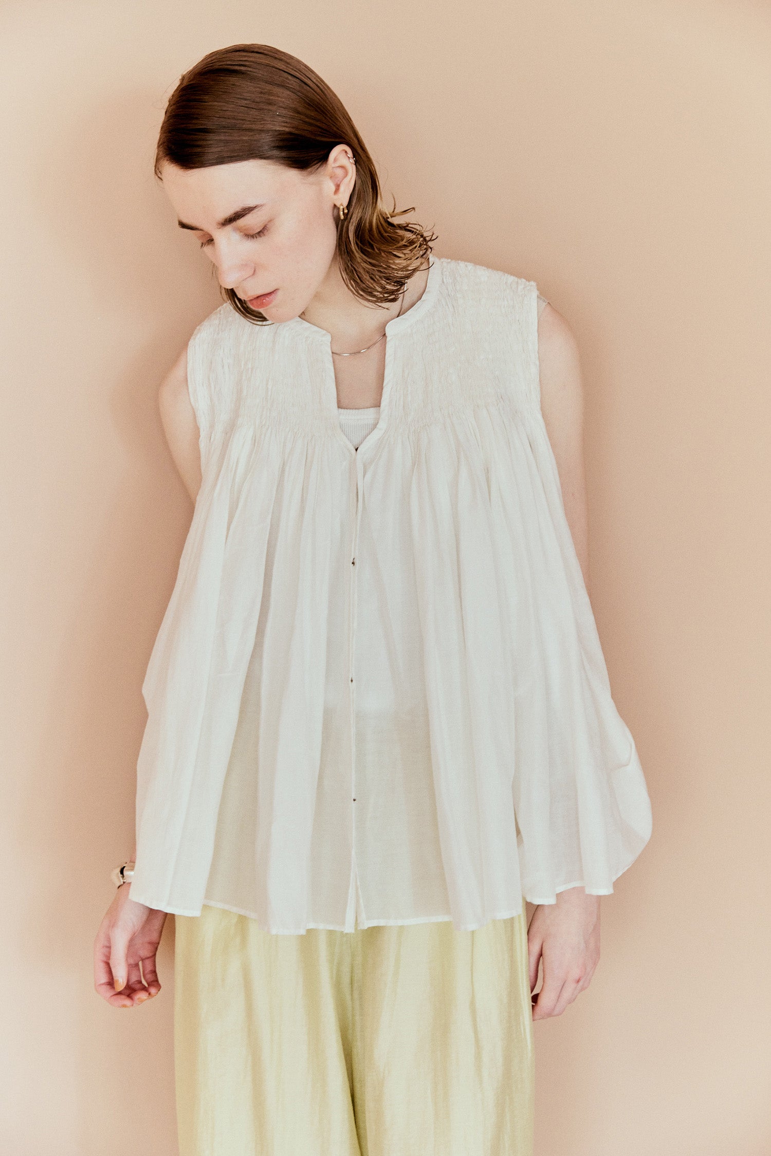 doux bleu　コットンシルク ハンドギャザージレ　DB-2618-041