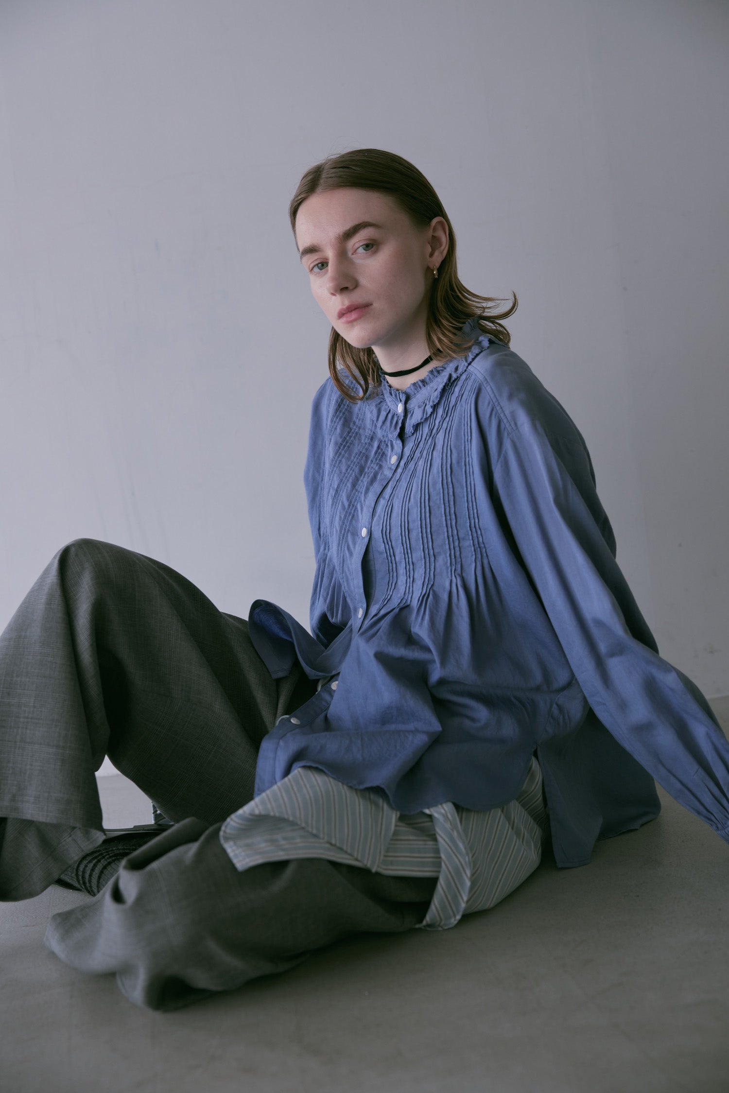 美品douxbleuドゥーブルーナイロンウェザースプリングコートブルー douxbleu