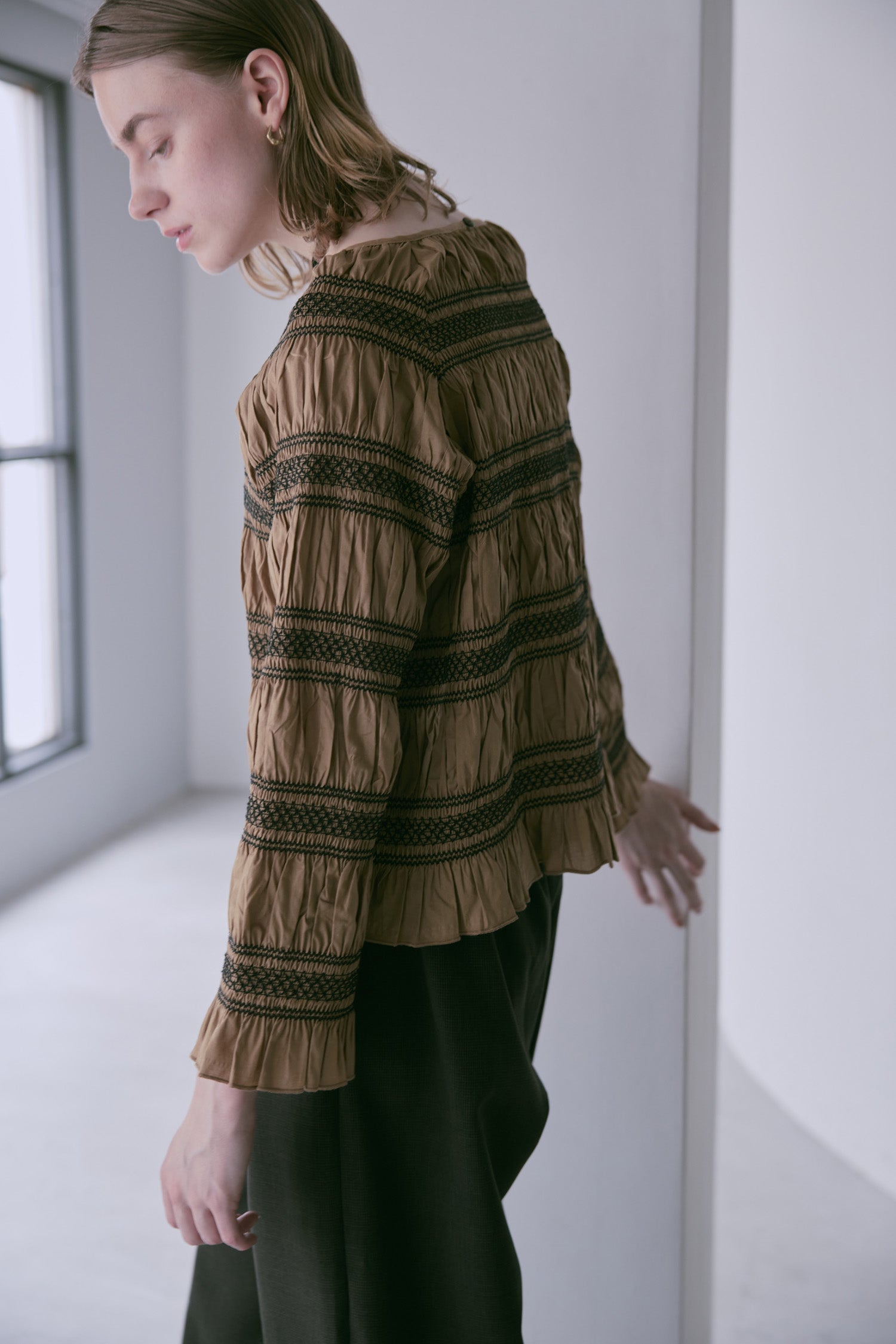 doux bleu　スモッキング ボーダー ブラウス　DB-2553-054