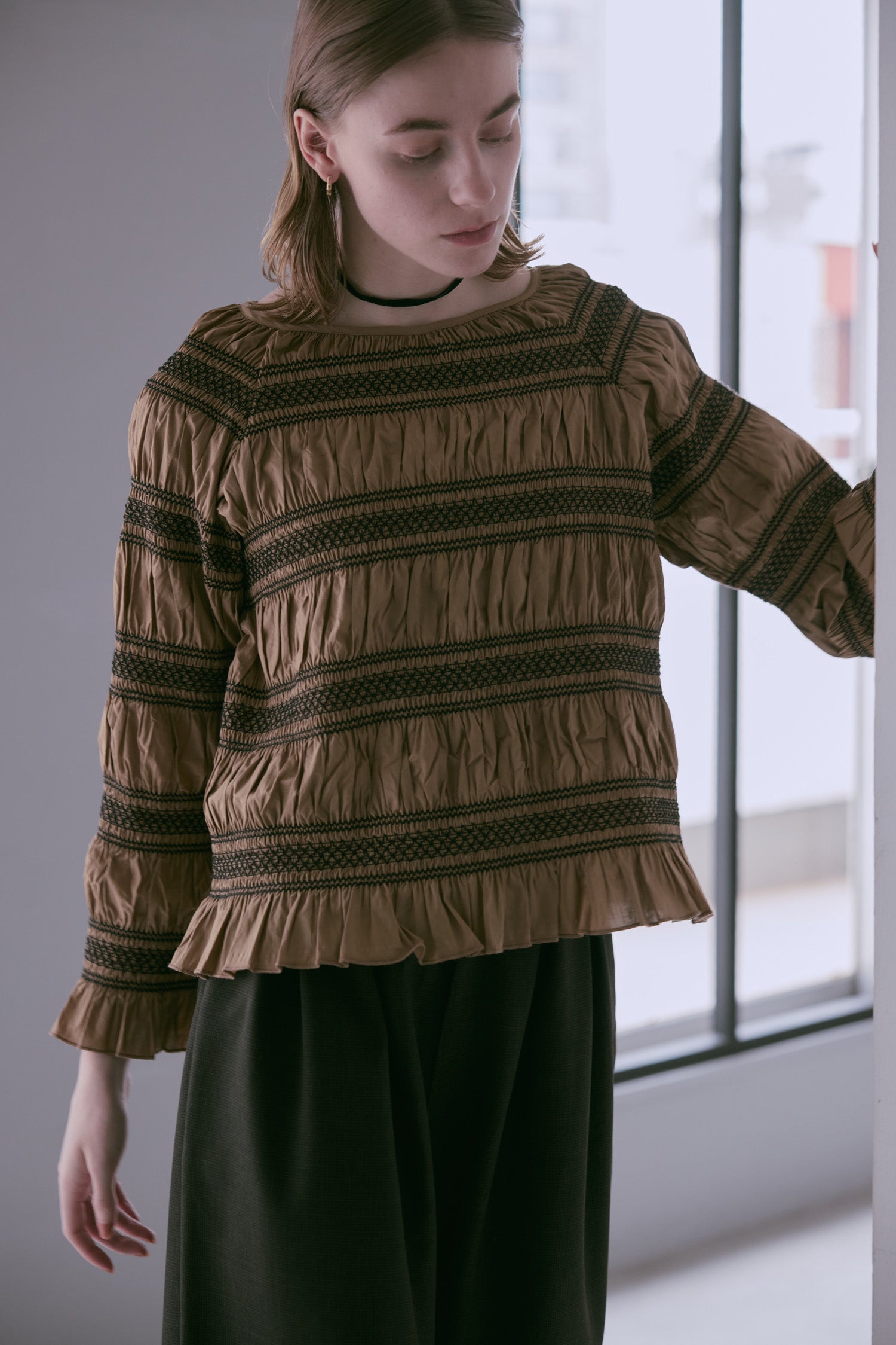 doux bleu　スモッキング ボーダー ブラウス　DB-2553-054