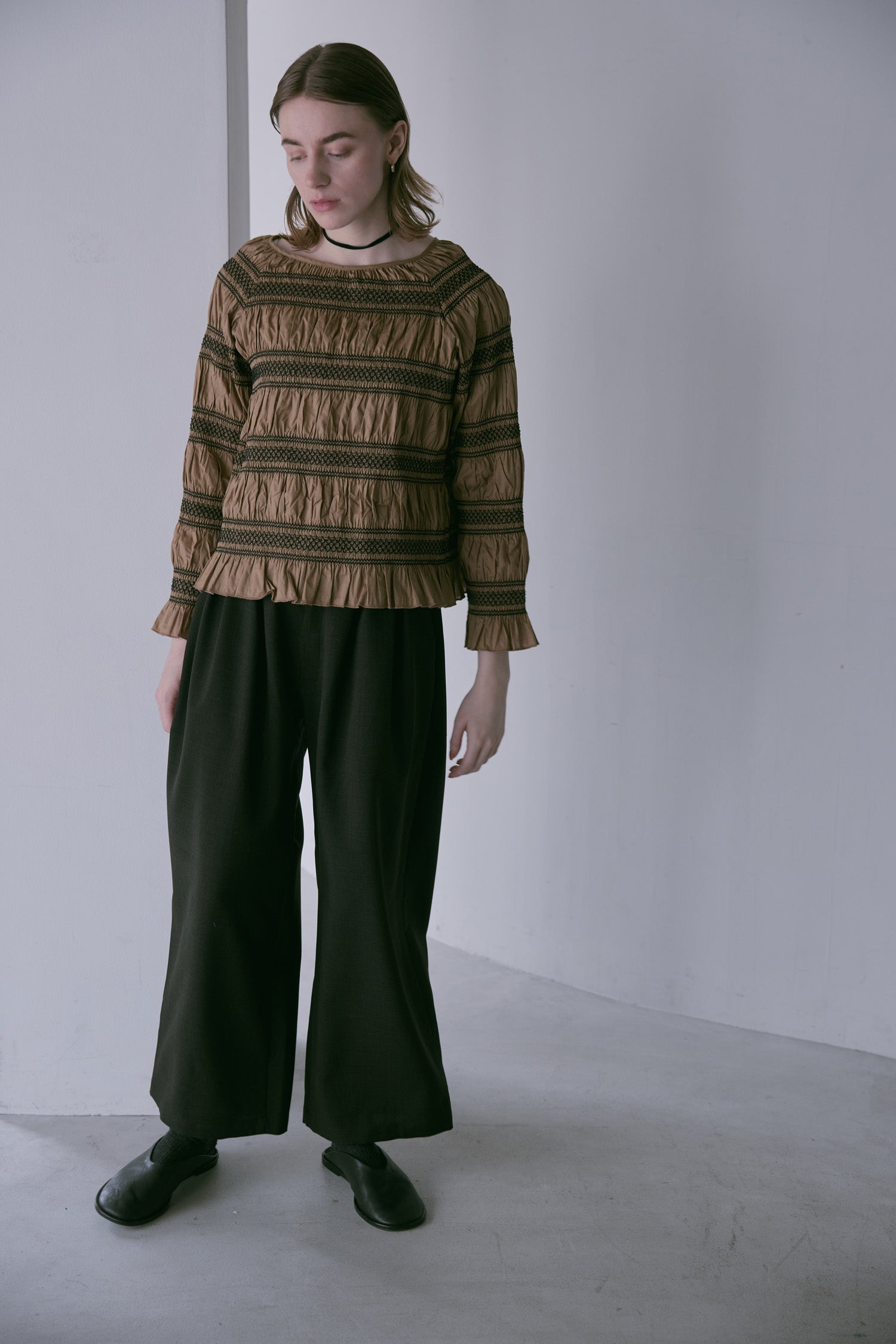 doux bleu　スモッキング ボーダー ブラウス　DB-2553-054