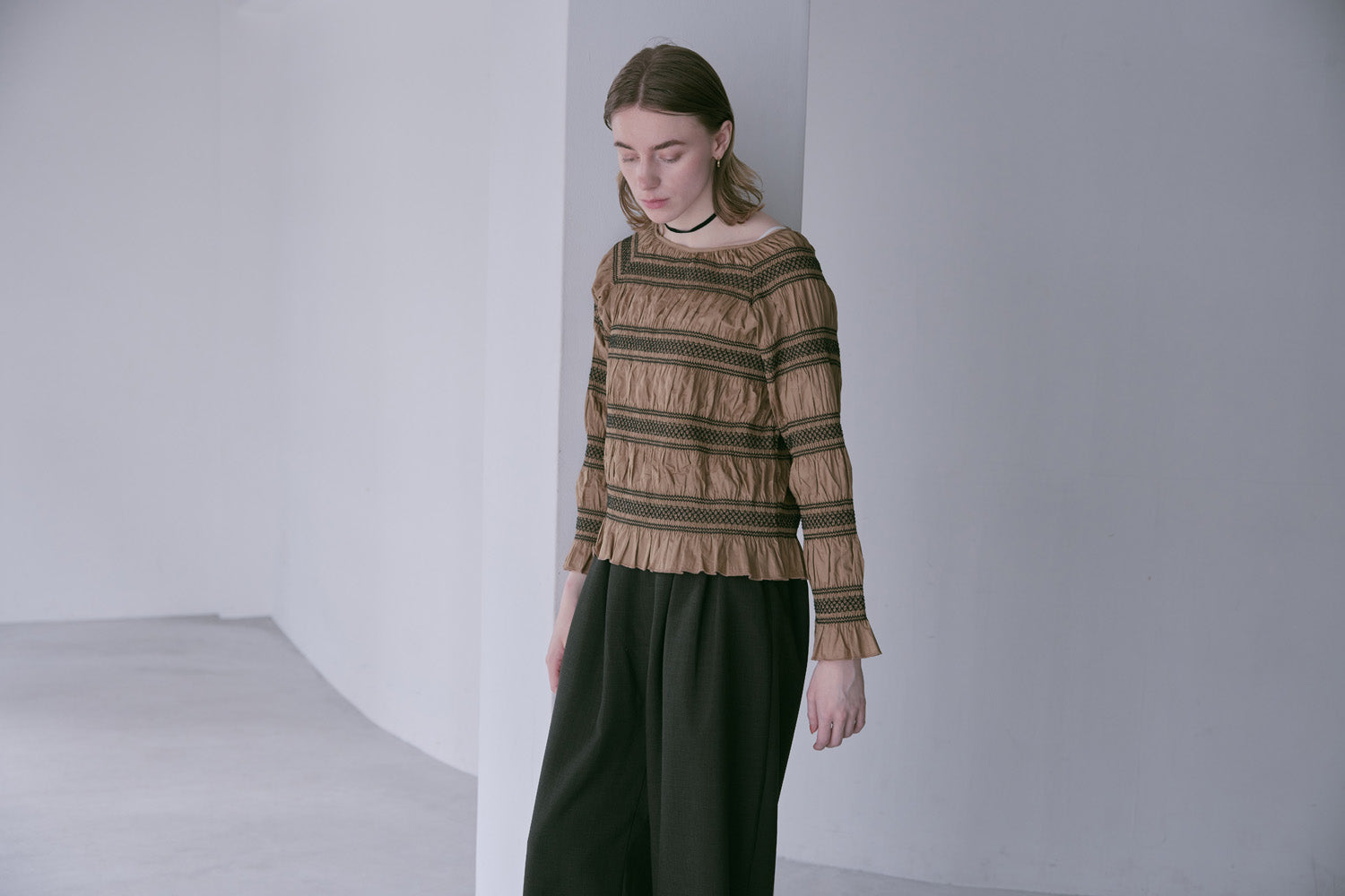 doux bleu　スモッキング ボーダー ブラウス　DB-2553-054