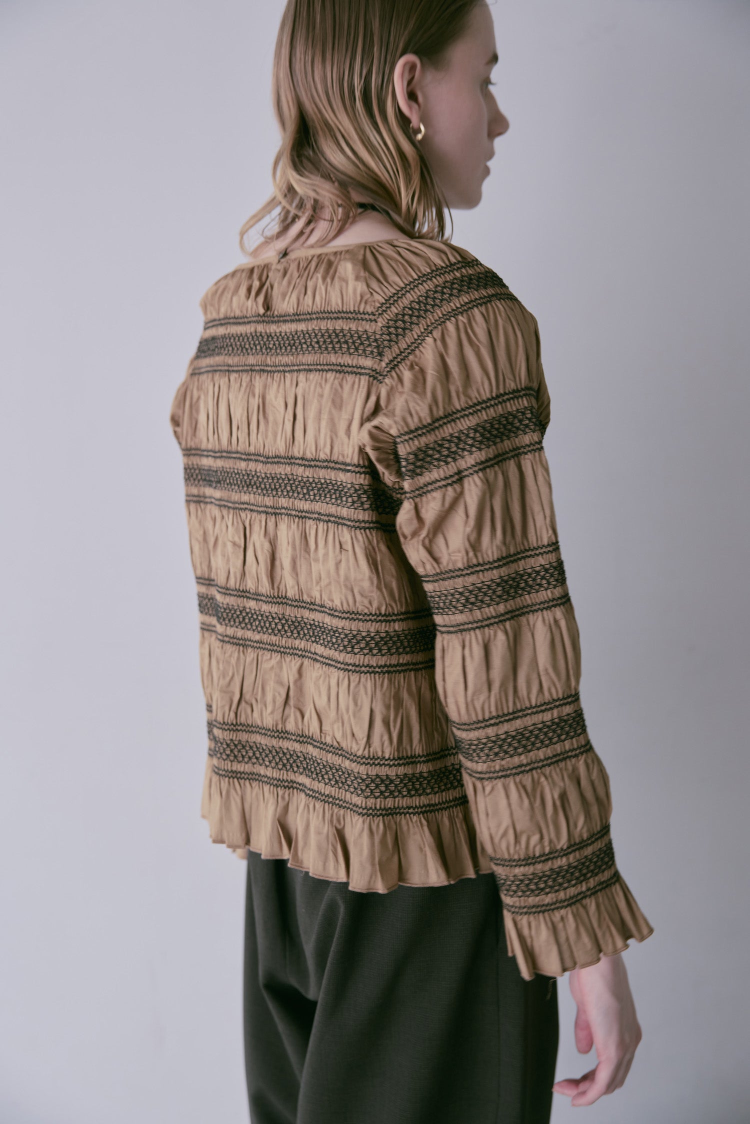 doux bleu　スモッキング ボーダー ブラウス　DB-2553-054