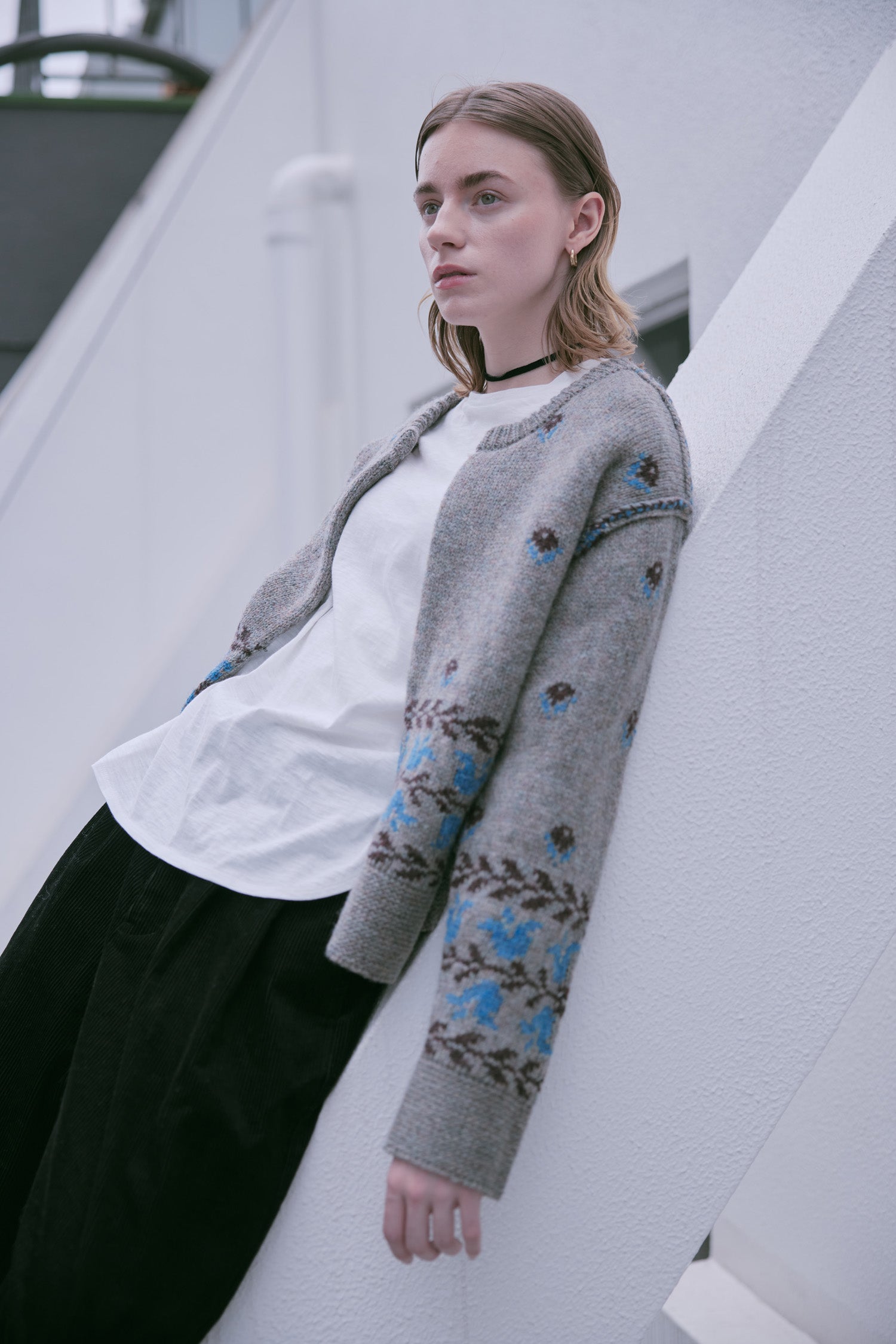 doux bleu　フラワージャガードニットジャケット　DB-2552-060