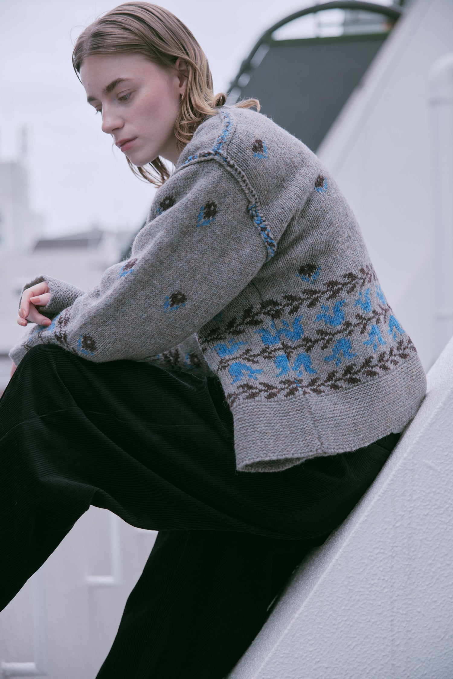 doux bleu　フラワージャガードニットジャケット　DB-2552-060