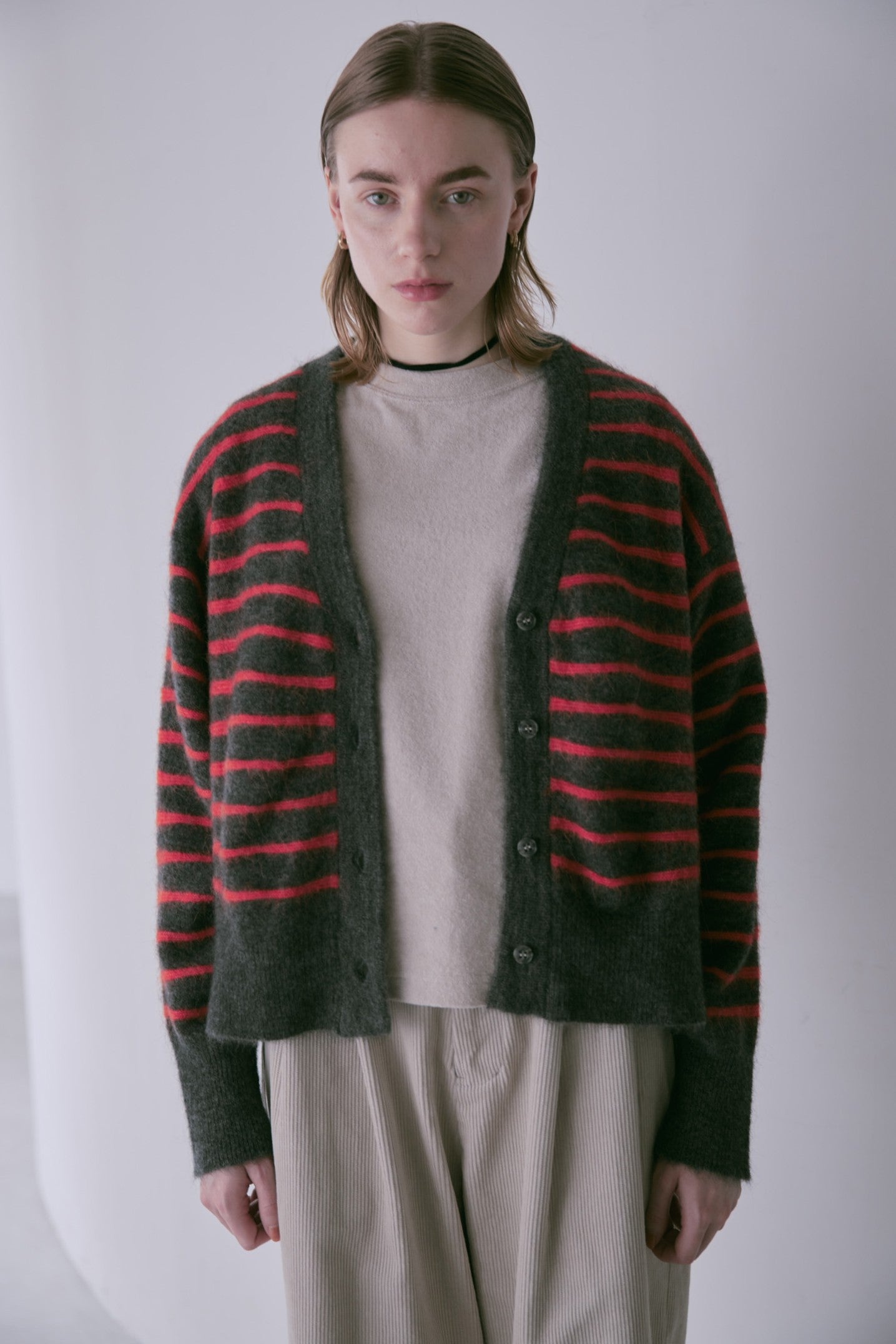 doux bleu　アルパカ ボーダーカーディガン　DB-2552-044