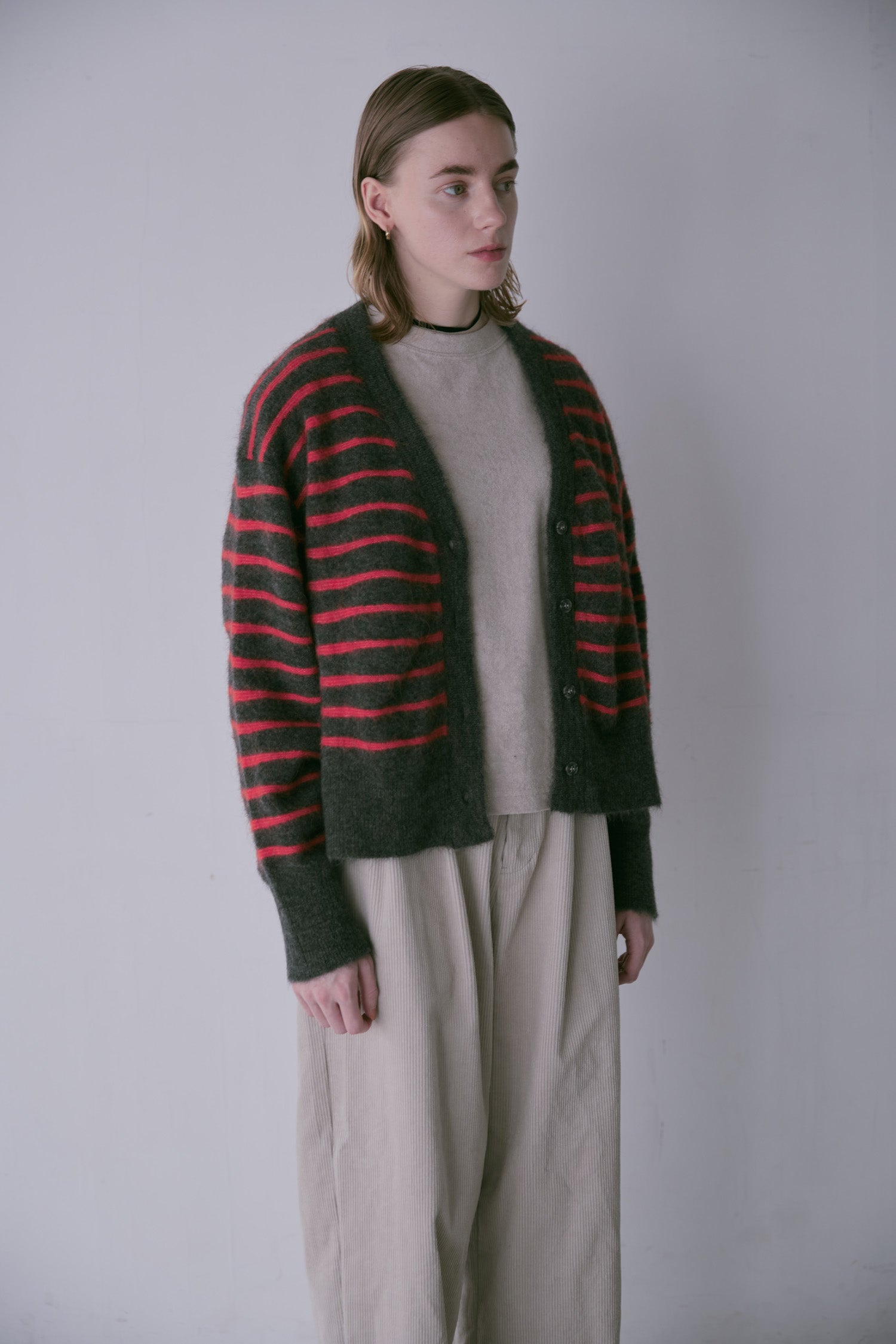 doux bleu　アルパカ ボーダーカーディガン　DB-2552-044