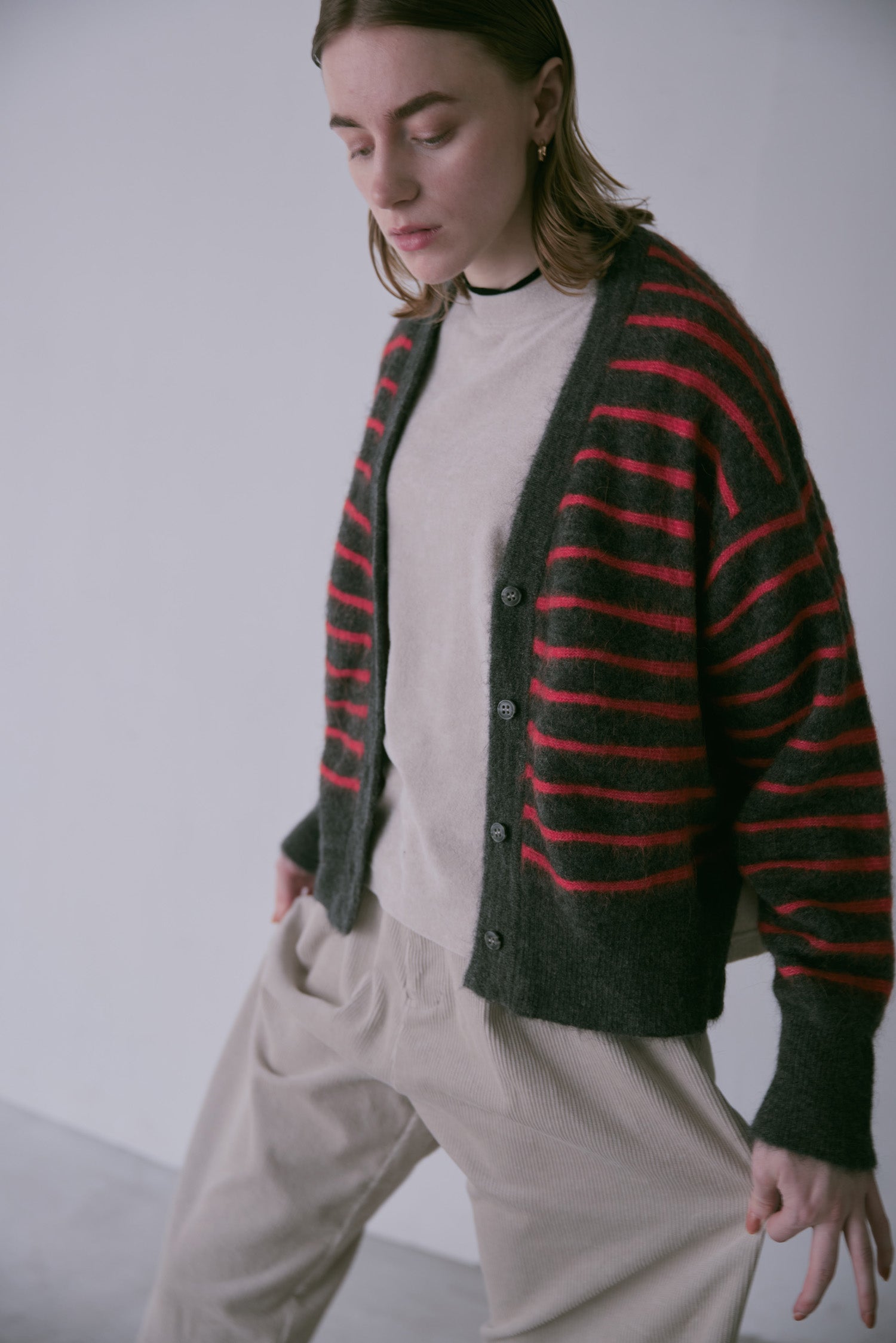 doux bleu　アルパカ ボーダーカーディガン　DB-2552-044