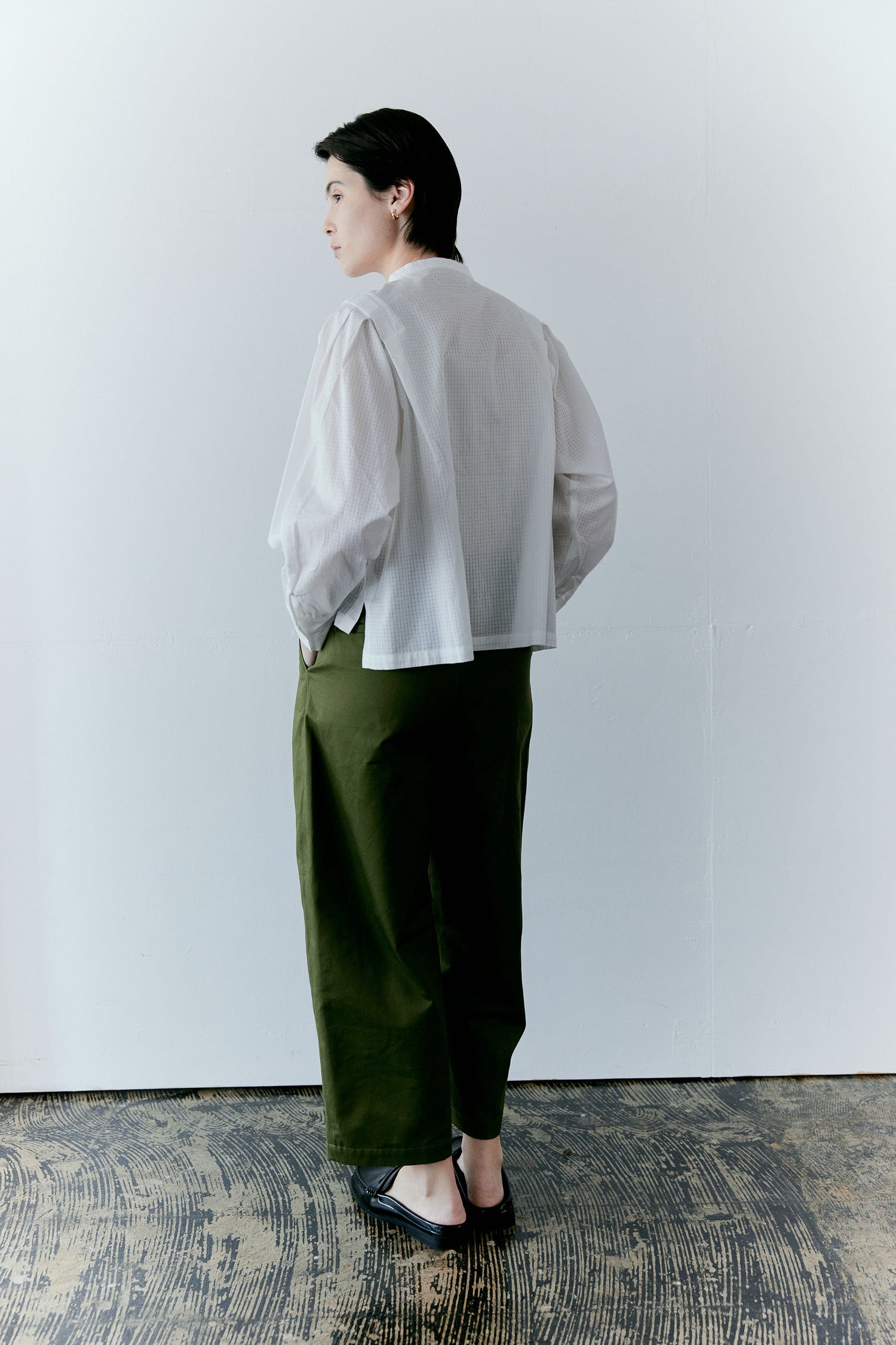 doux bleu　ドビーチェックブラウス　DB-2613-035