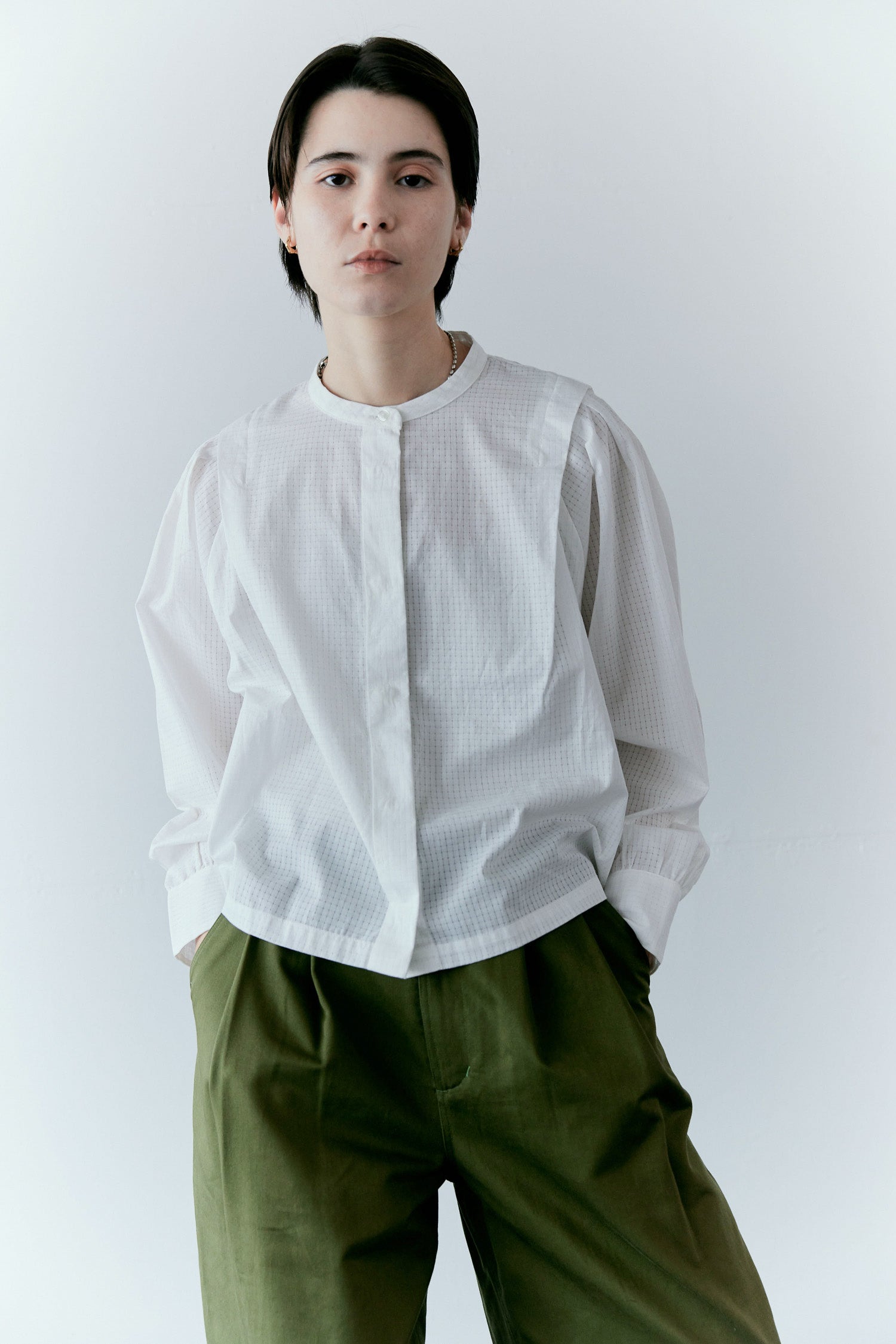 doux bleu　ドビーチェックブラウス　DB-2613-035