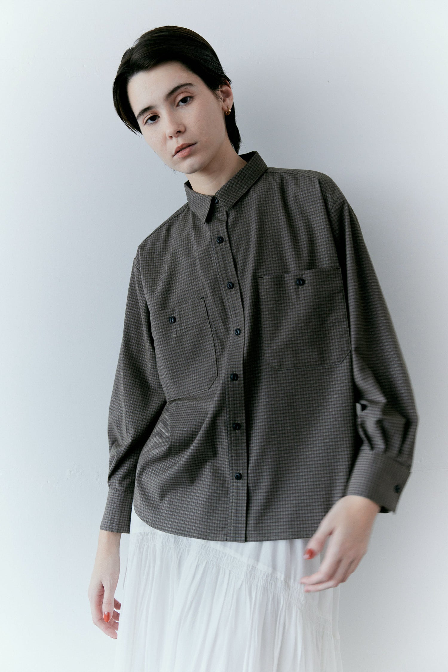 doux bleu　クロスステッチ刺繍 チェックシャツ　DB-2613-009