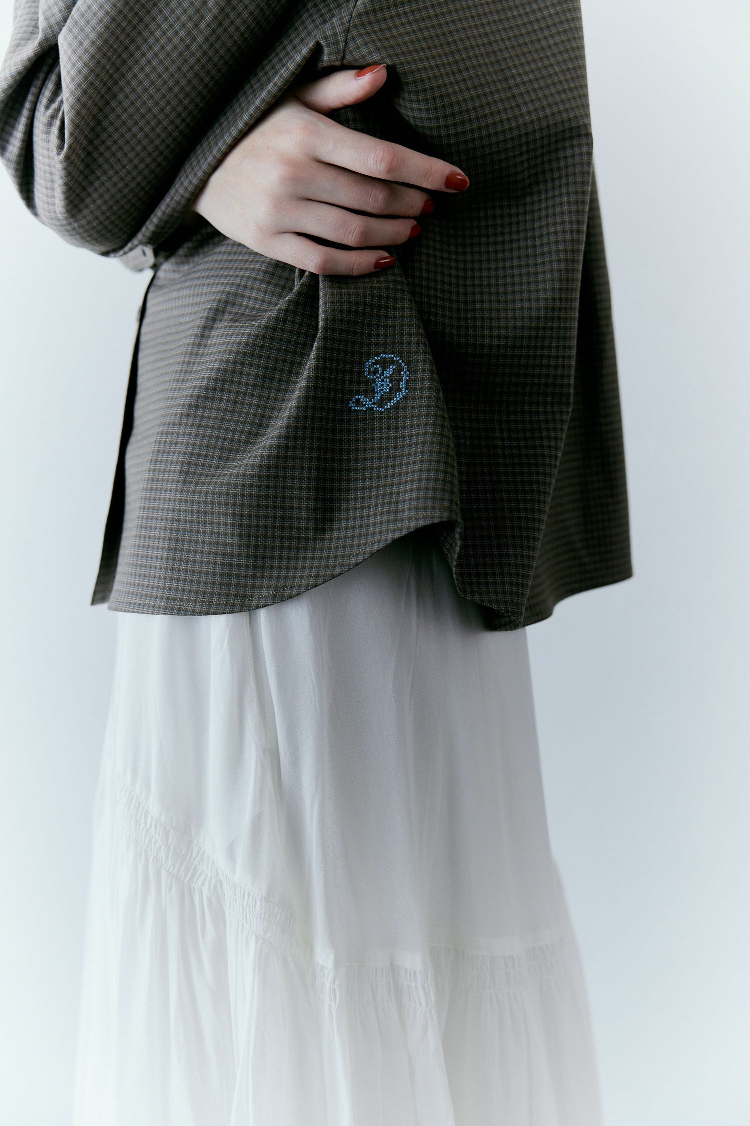doux bleu　クロスステッチ刺繍 チェックシャツ　DB-2613-009