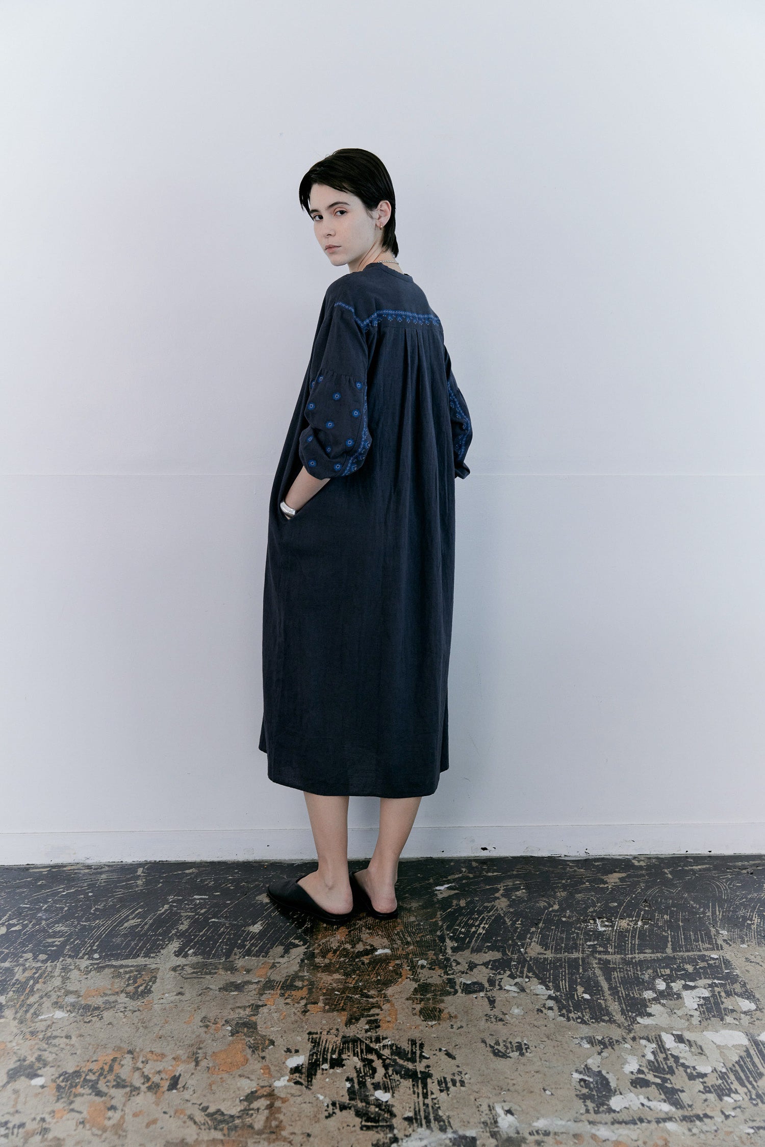 doux bleu　C/L クロスステッチ刺繍 ヨークワンピース　DB-2614-016