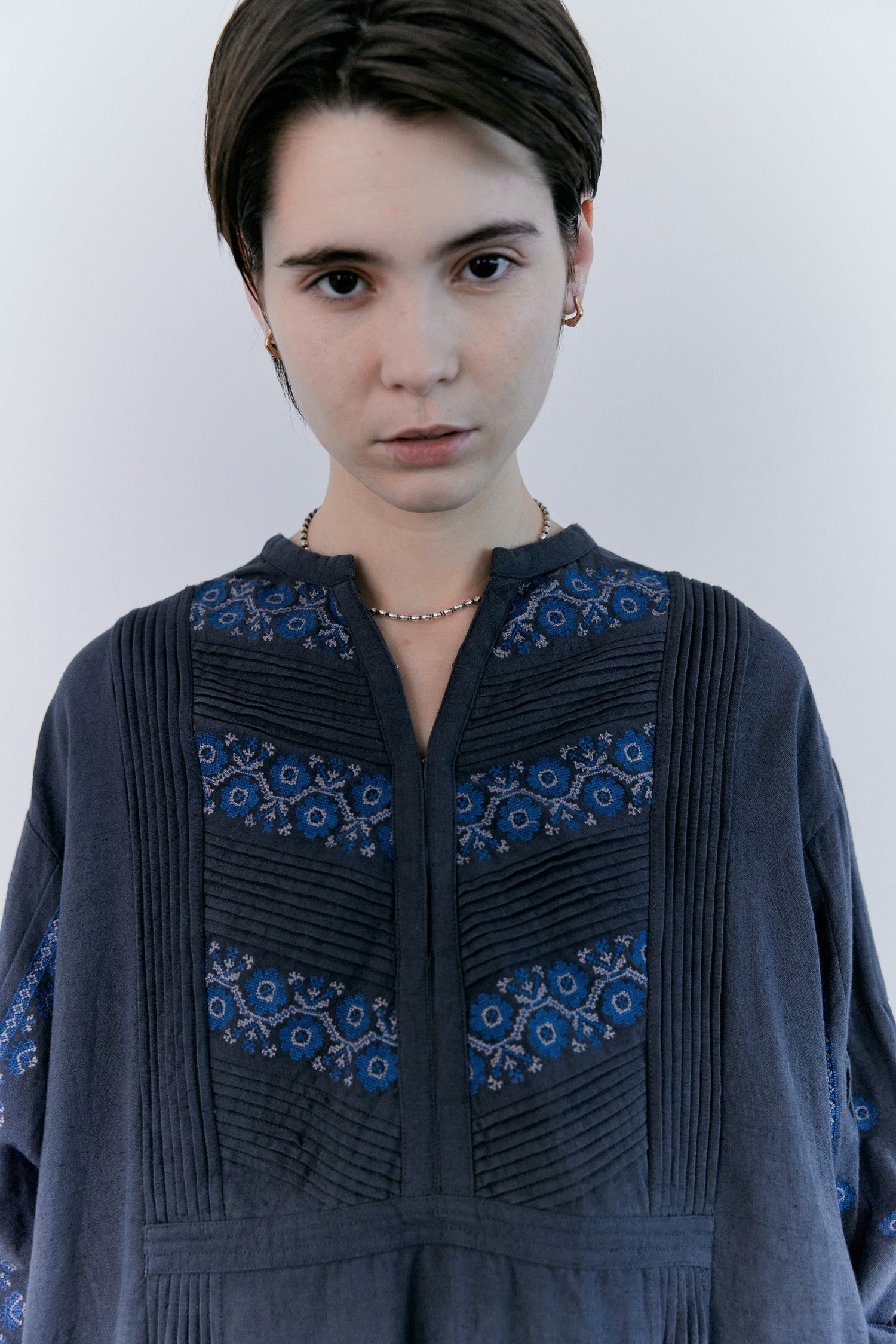 doux bleu　C/L クロスステッチ刺繍 ヨークワンピース　DB-2614-016
