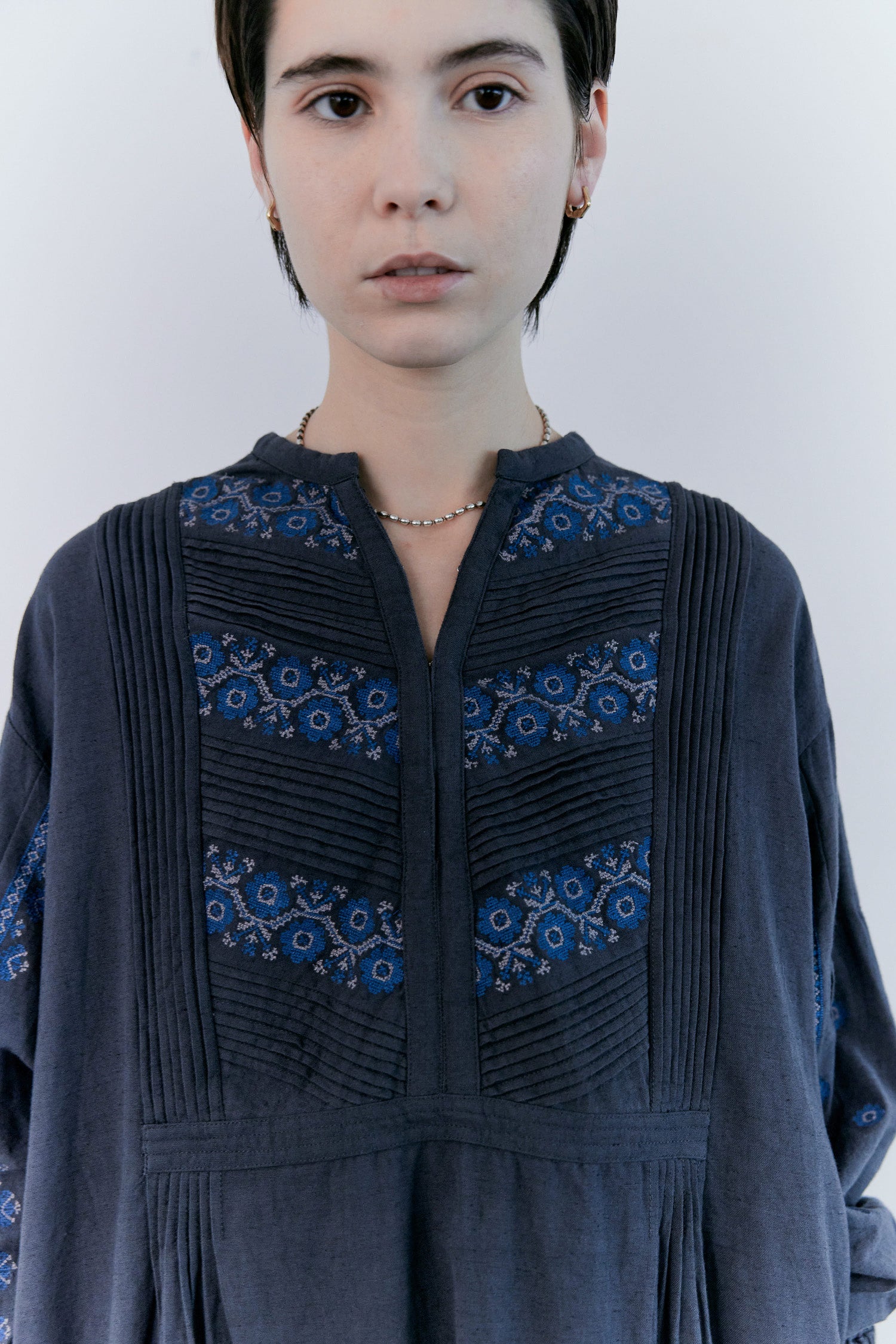 doux bleu　C/L クロスステッチ刺繍 ヨークワンピース　DB-2614-016