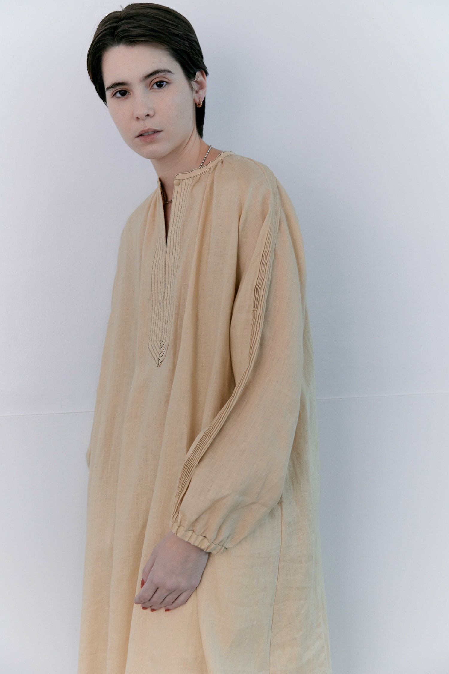 doux bleu ステッチワーク リネンワンピース DB-2614-026