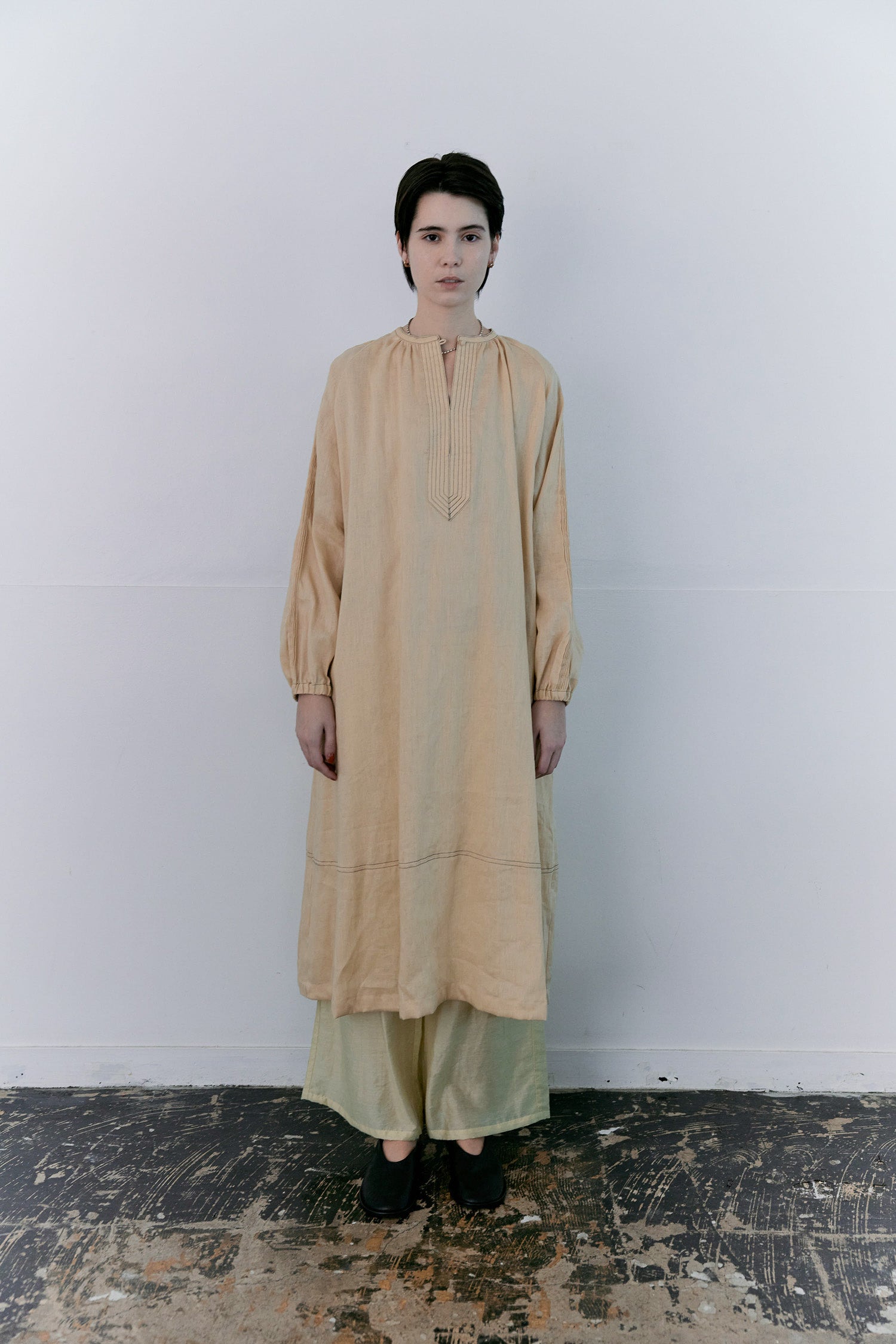 doux bleu　ステッチワーク リネンワンピース　DB-2614-026