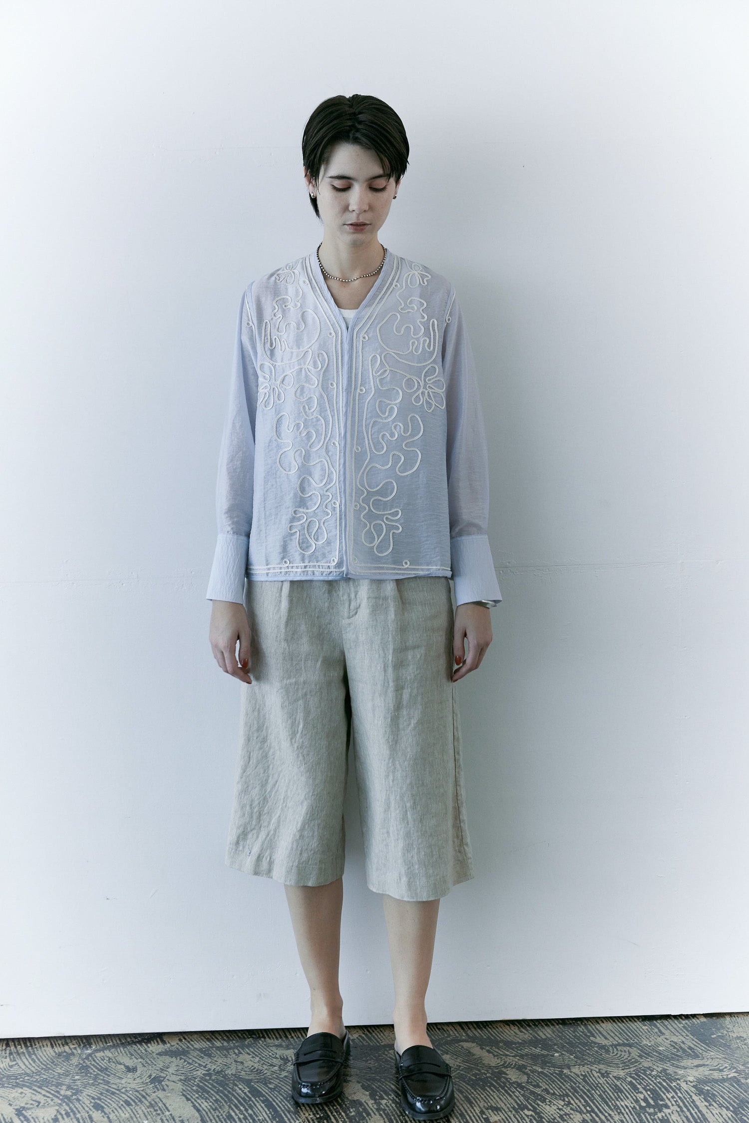 doux bleu　クラシックリネン タックハーフパンツ　DB-2615-006